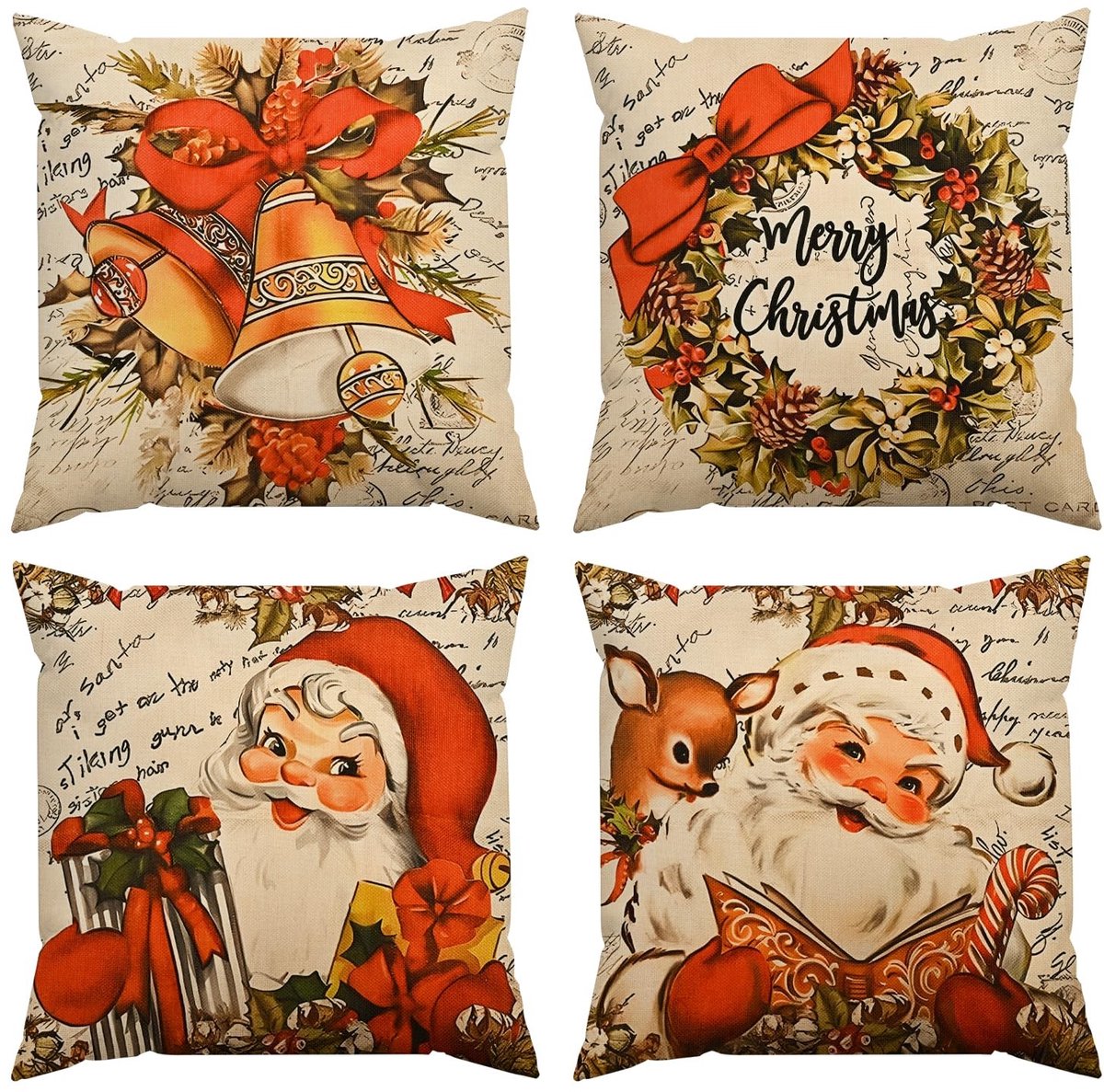 Dailygoods - Kerst Kussenhoezen Set van 4 – 45 x 45 cm, Winterse Feestelijke Decoratie (18 x 18 IN - Combinatie 2)