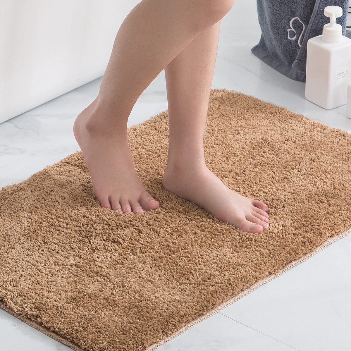 Badmat Antislip Badmat Badkamertapijt Badtapijt Machinewasbaar Pluizig Microvezel Douchemat Zachte Douchemat (Champagne, 50 x 80 cm)