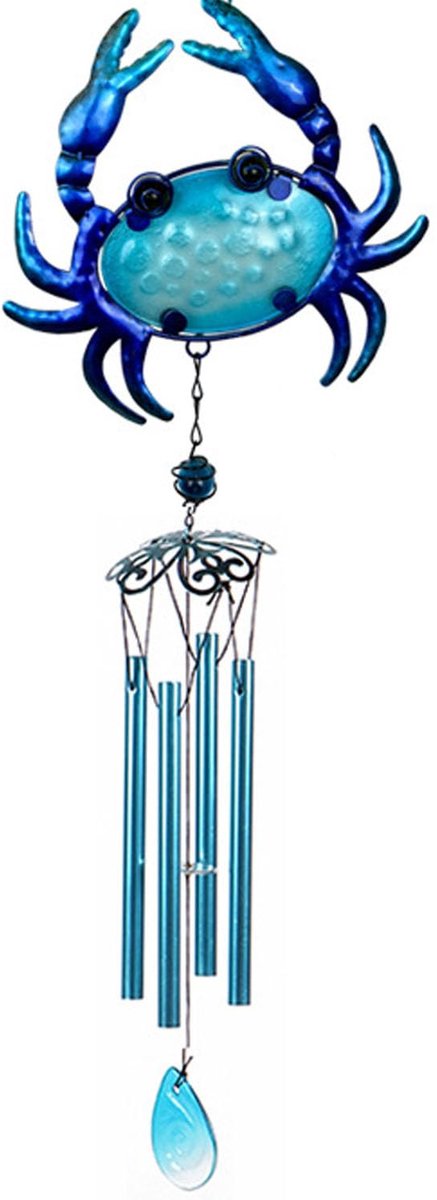 Windgong voor tuin, blauwe windgong voor patio hangende decoratie, oceaan windgong buiten, veranda, balkon, creatieve hangende decoratie (85 x 17 x 3 cm) (bule krab)