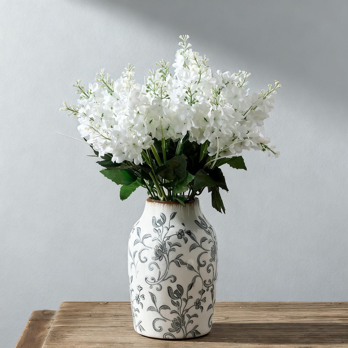 Vaas, 7 inch retro ijs gebarsten Chinoiserie bloemenvaas, rustieke boerderijvazen voor huisdecoratie, boekenplank, kantoor, tuin, Chinoiserie Decor, Toscaanse decor, grijs