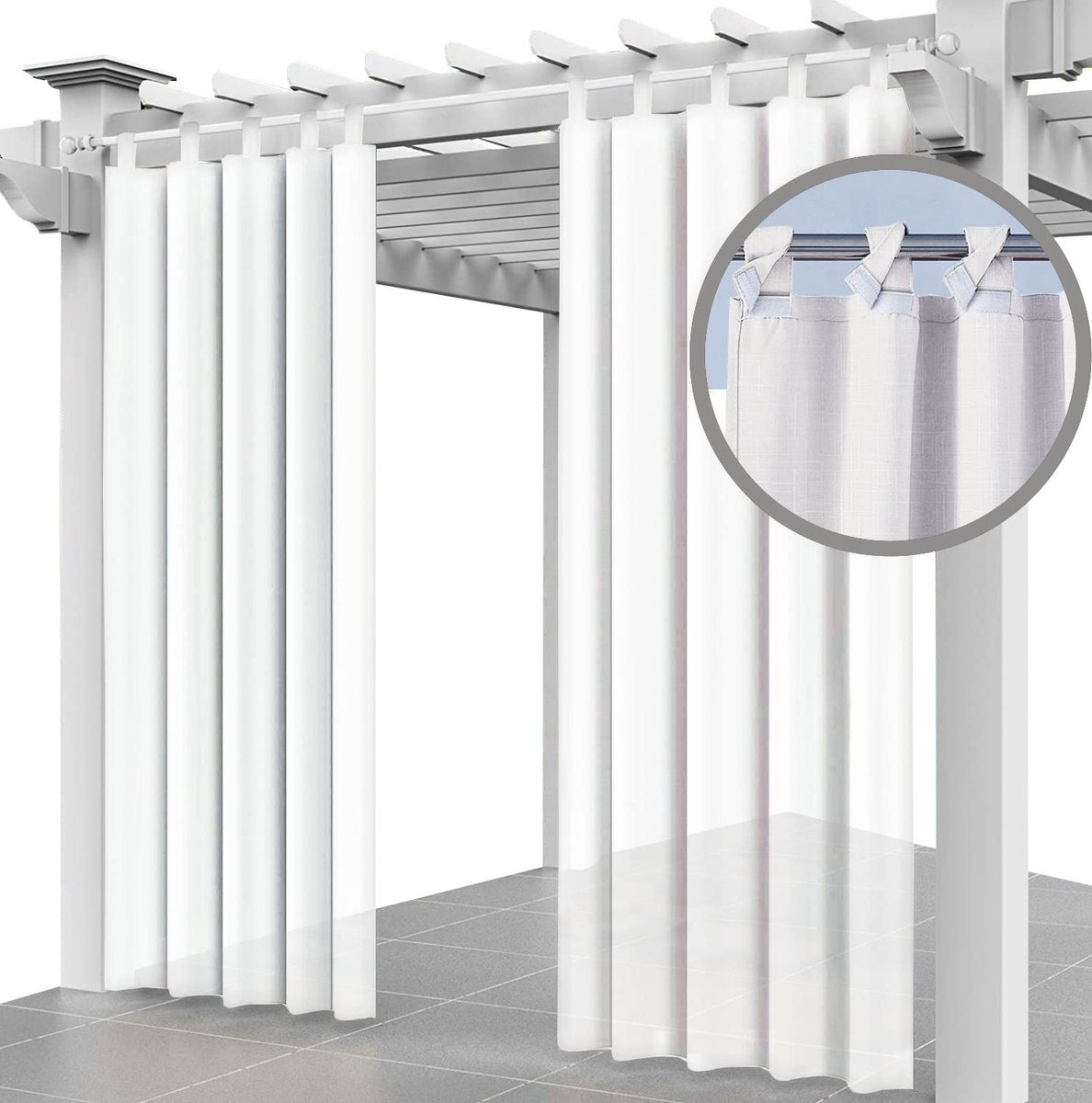 Gordijn 2 stuks SET Lussen gordijn Transparant 220 x 155 cm Tuinhuisjes Balkon gordijnen Verduisteringsgordijnen, Waterdicht voor Paviljoen Strandhuis (2 panelen) Wit FIRAN [129]