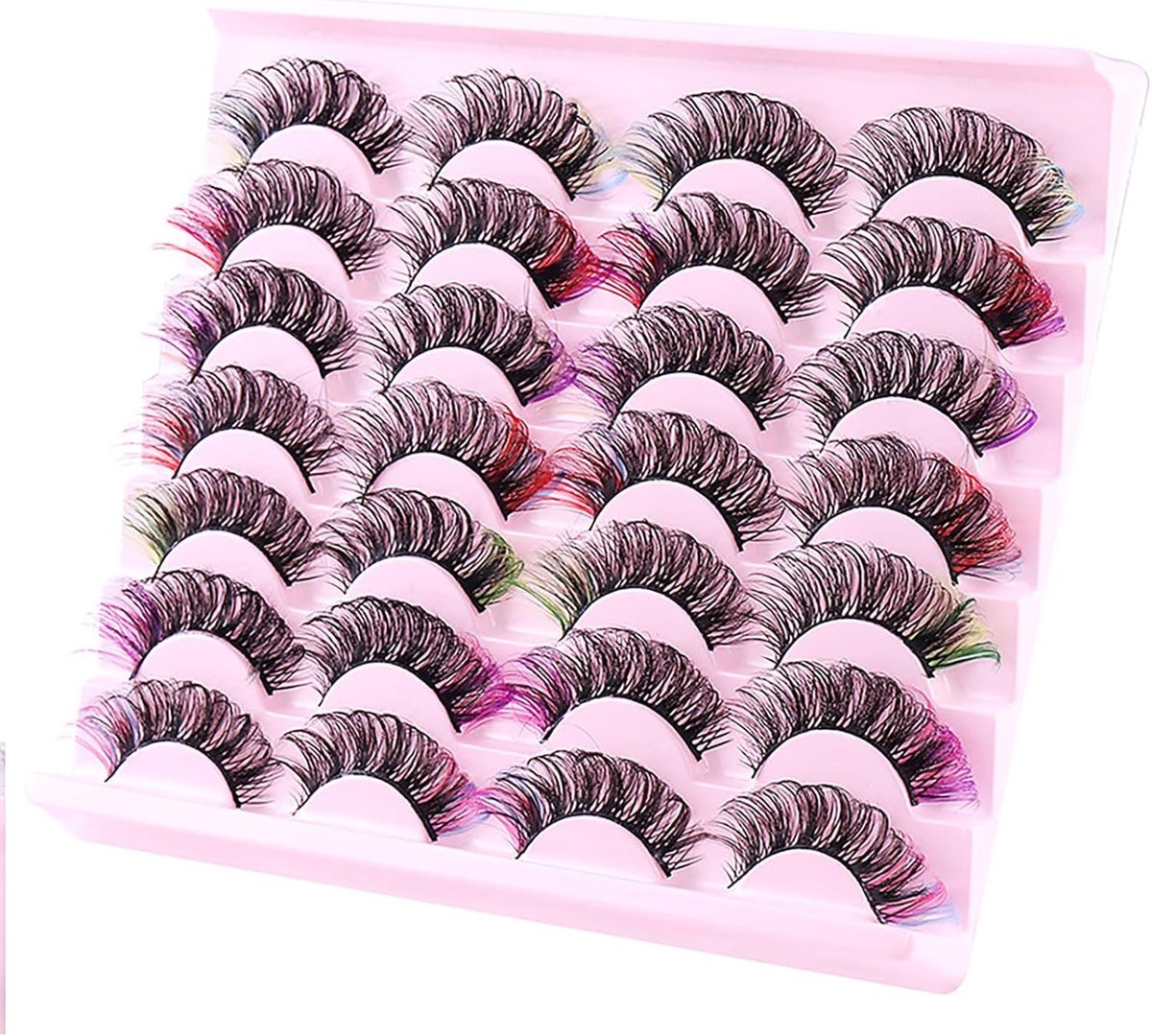 Kleurige Valse Wimpers 20mm - 3D Volume Krullende Wimpers, Fluffy Mink Wimpers voor Feest, Bruiloft en Halloween, 14 Paar