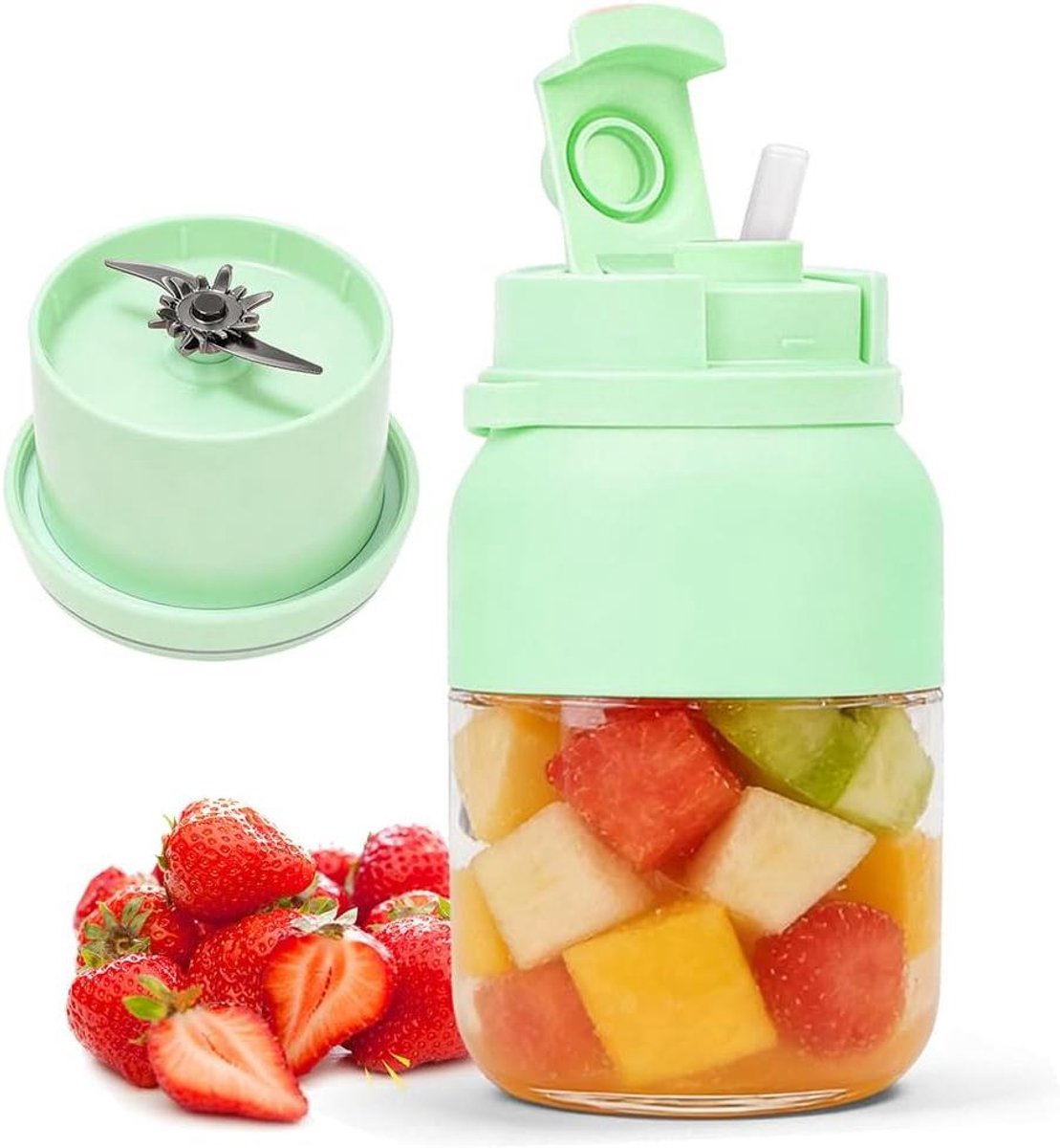 Draagbare Mixer - Smoothie Maker - Onderweg Mixen - 38 Roestvrijstalen Bladen - 1200ml Capaciteit - Lichtgroen
