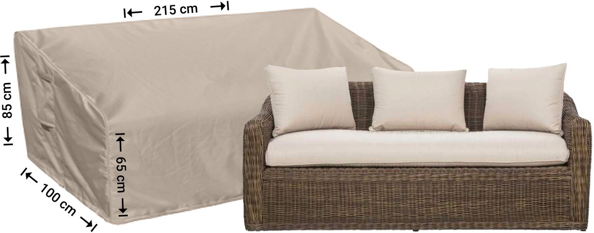 Raffles Covers Loungebank hoes - 215 x 100 H: 85 cm - RLB215shaped - Waterdicht - Ademend - UV-bestendig - Elastisch rijgkoord - Beschermhoes tuinmeubelen Taupe
