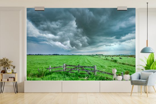 Papier peint photo peint vinyle - Nuages de pluie sur un paysage hollandais largeur 360 cm x hauteur 240 cm - Tirage photo sur papier peint (disponible en 7 tailles)