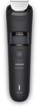 Zwarte Philips baardtrimmer met digitaal display en aan/uit-knop. "Wet & Dry" staat op de onderkant.