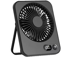 Draagbare bureauventilator USB oplaadbaar - 180° kantelbaar vouwmodel - batterijscherm - 5 snelheden - ultradun stil - Zwart