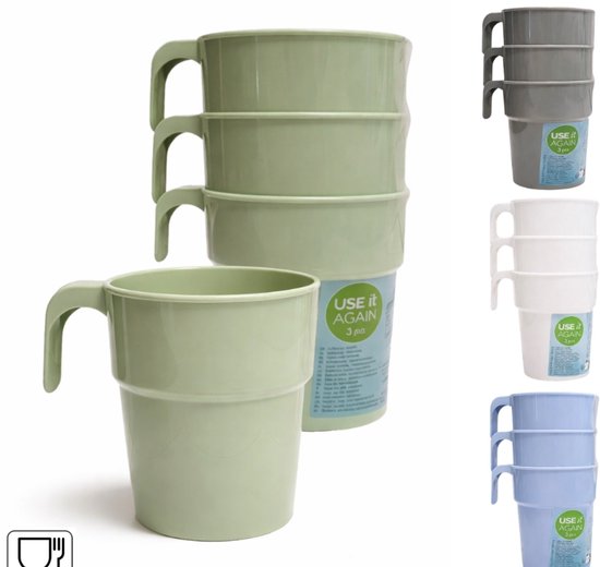 Beker kunststof 300 ml 4 assorti set van 3 - Camping bekers - kunststof drink bekers — afbeelding 2