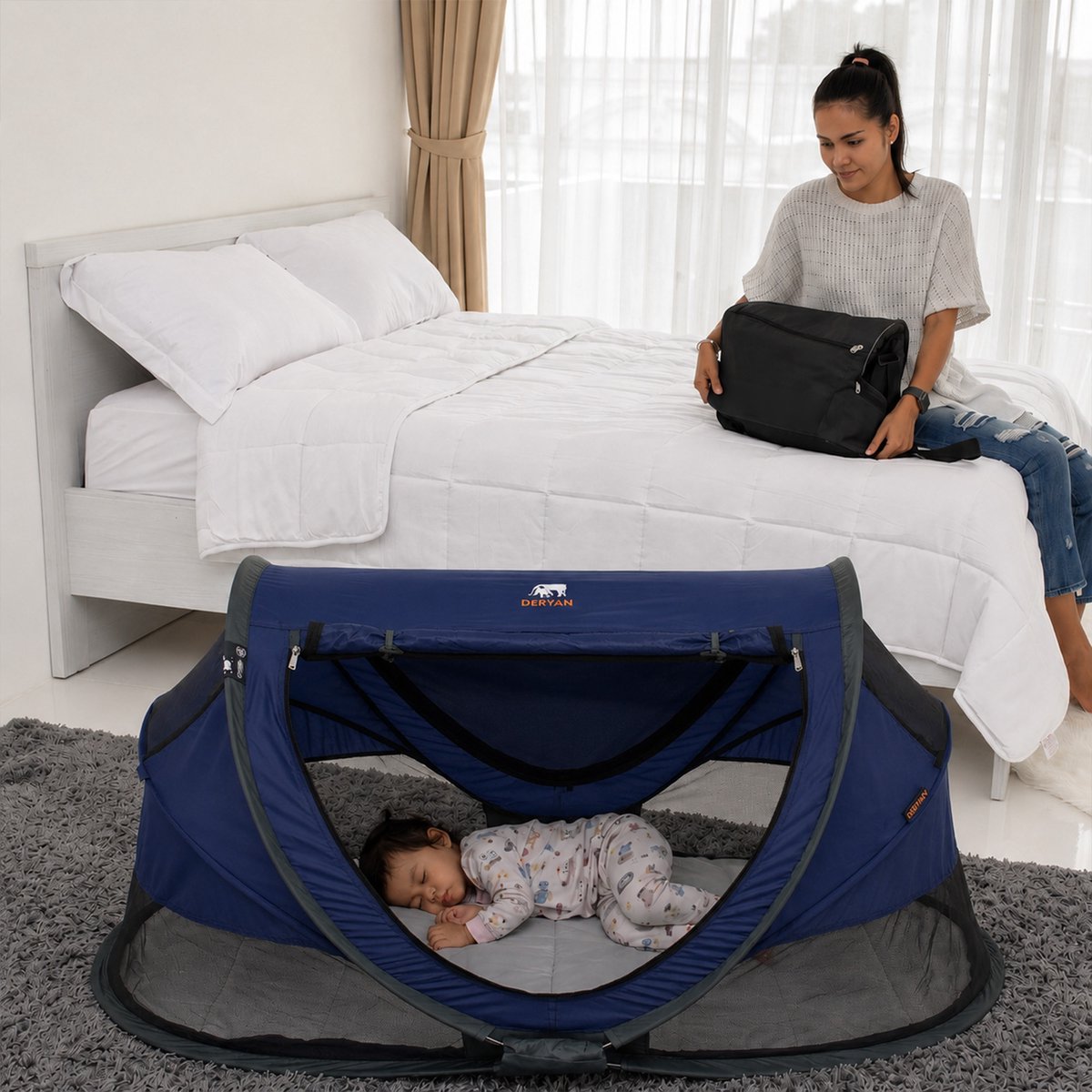 Deryan Peuter Luxe Campingbedje met Matras - Navy thumbnail 4