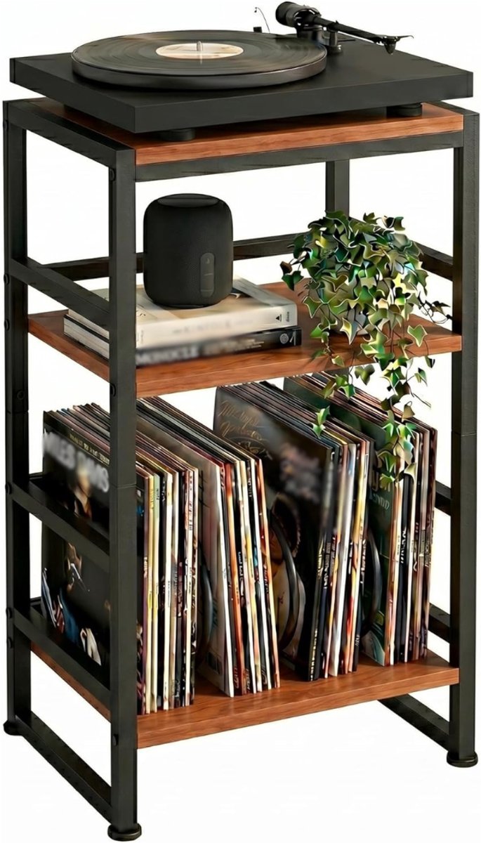 SNJY® Platenspeler Meubel - Platenspeler Kast - LP Houder - Platenhouder - 30D x 40B x 71H cm - Zwart/Bruin