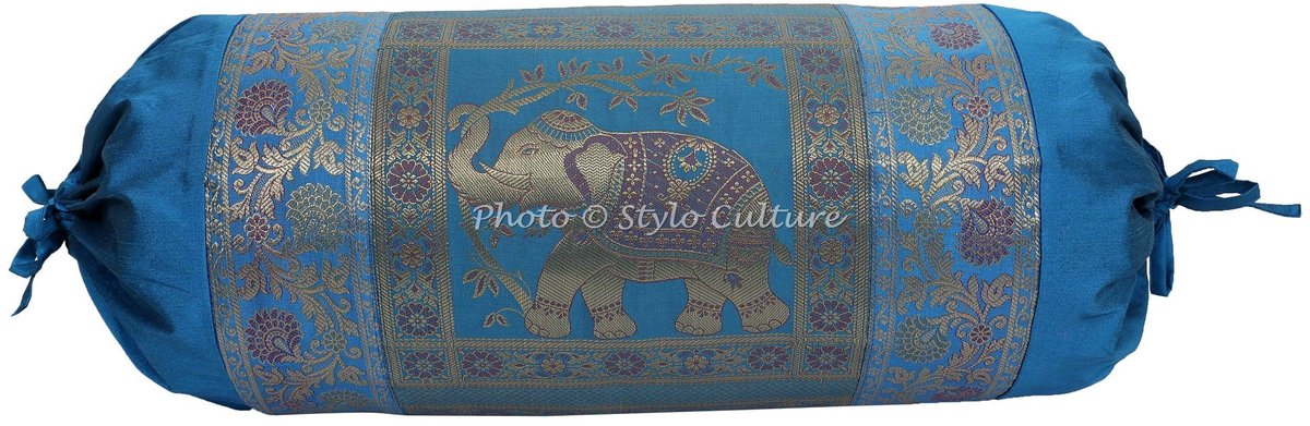 Polydupion Cilindrische Yoga Bolster Kussensloop Voor Bed Blauwe Jacquard Rolkussen Brokaat Rand Olifant Grote Sofa Ronde Cilinder Kussenhoes (1 St) | 30x15 inch (76x38 cm)