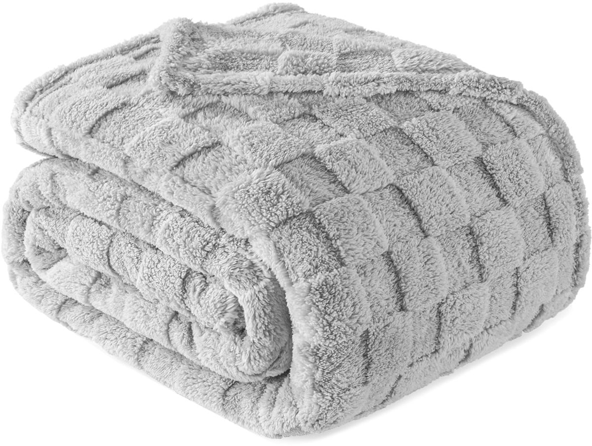 Mezcla queensize flanellen fleece deken, super zachte en warme lichtgewicht geruite dekens voor alle seizoenen, 229 x 229 cm, lichtgrijs | Fleece beddeken met geruit ontwerp, lichtgewicht en
