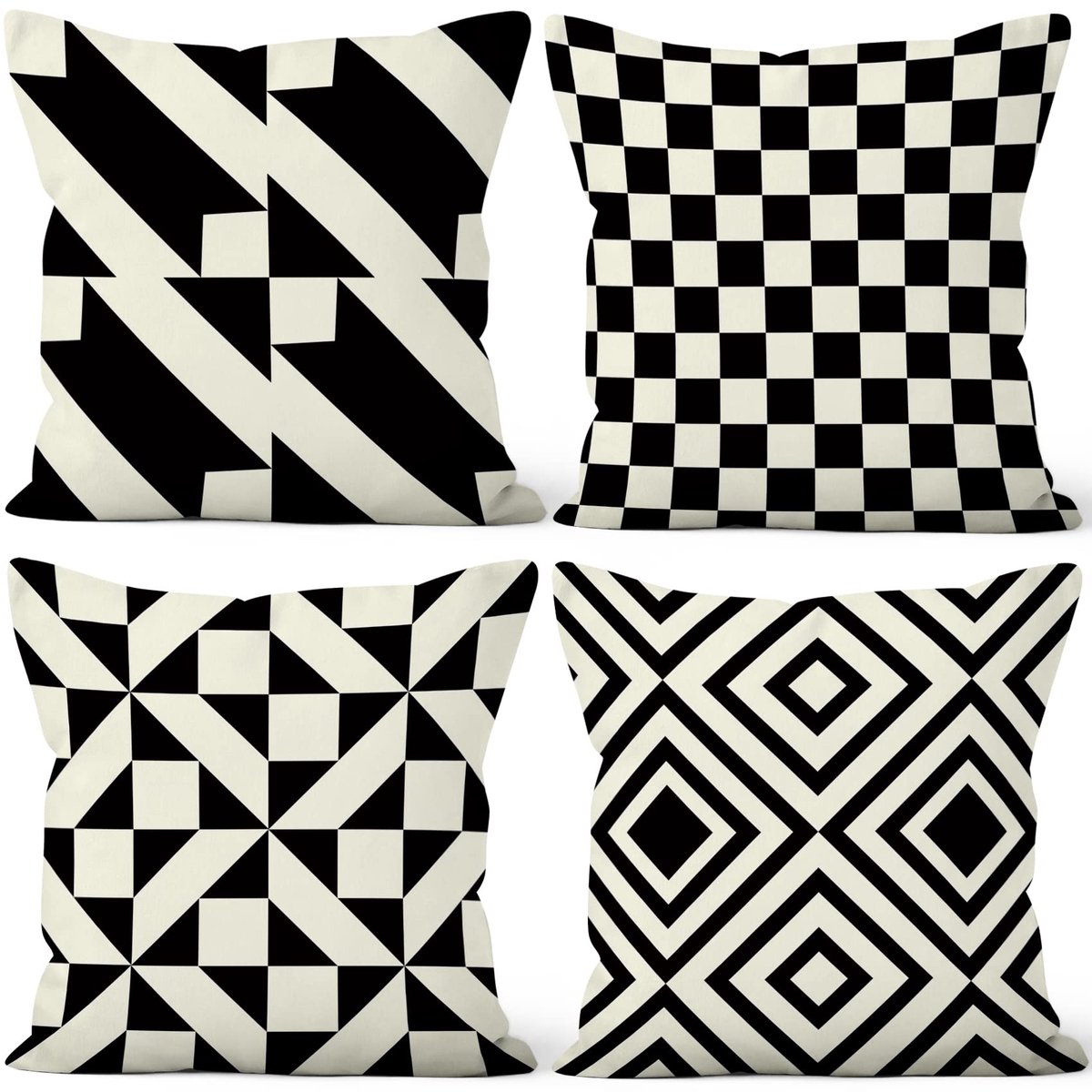 Kussenslopen Set van 4, zwart-wit geometrische kussenhoezen minimalistische symmetrische zachte korte pluche vierkante kussensloop voor bank slaapkamer, autostoel woondecoratie 24"x24"