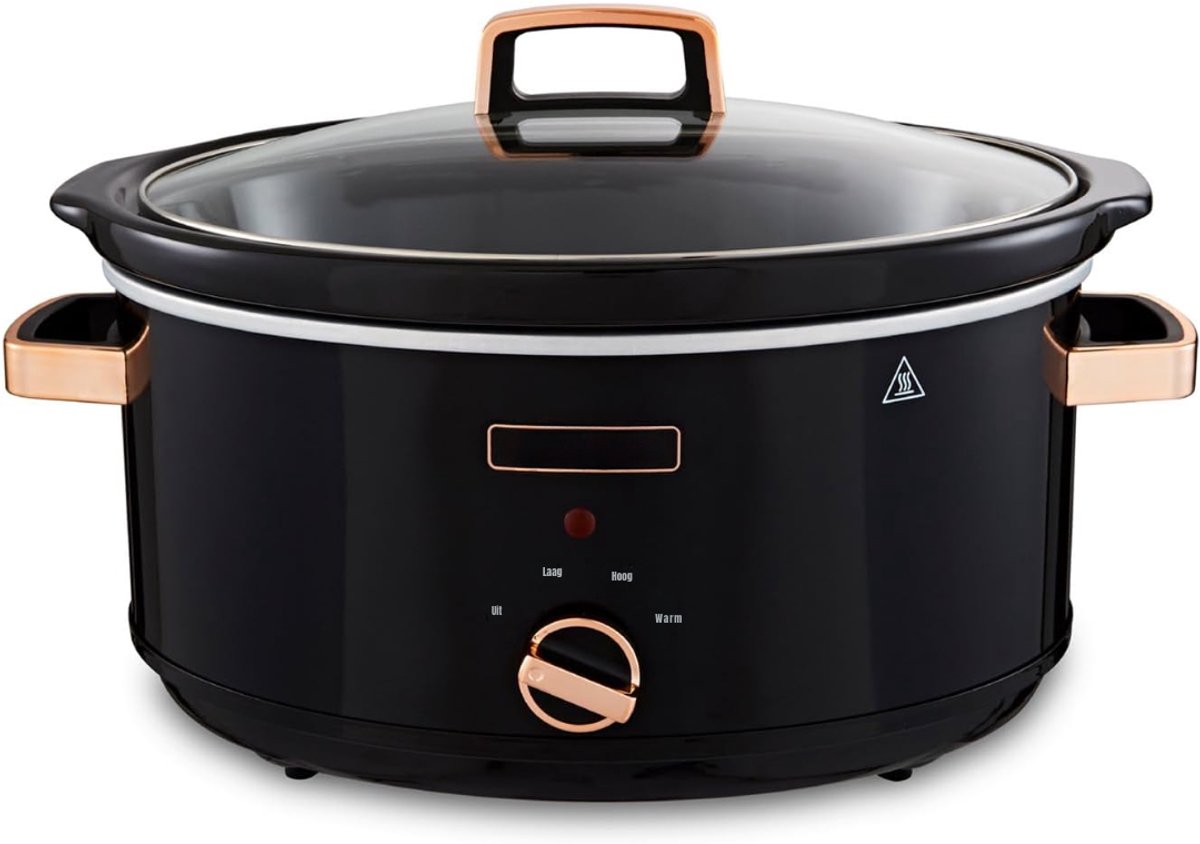 Ploutos® Slowcooker Met Timer -Digitale Multicooker / Slowcooker – Royale Inhoud – Stijlvol Zwart/Rosegoud- 32cm x 41cm x 24cm