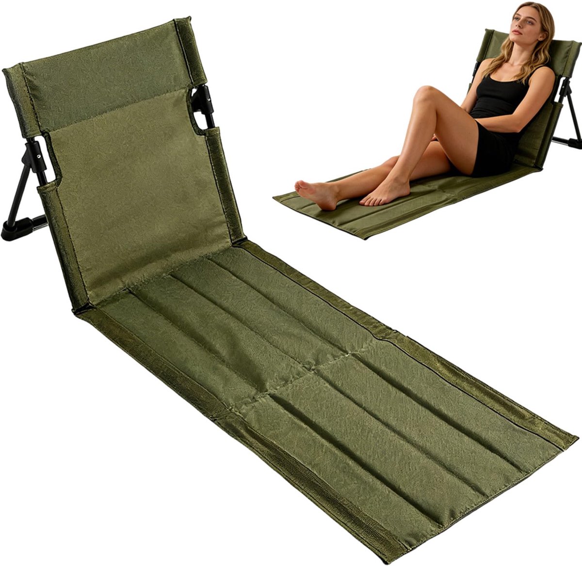 Strandmat, met rugleuning, opvouwbare campingstoel en tuinligstoel, strandstoel, zonnebed, tuinligstoel, licht, draagbaar, met schouderriem voor balkon, terras, strand, camping