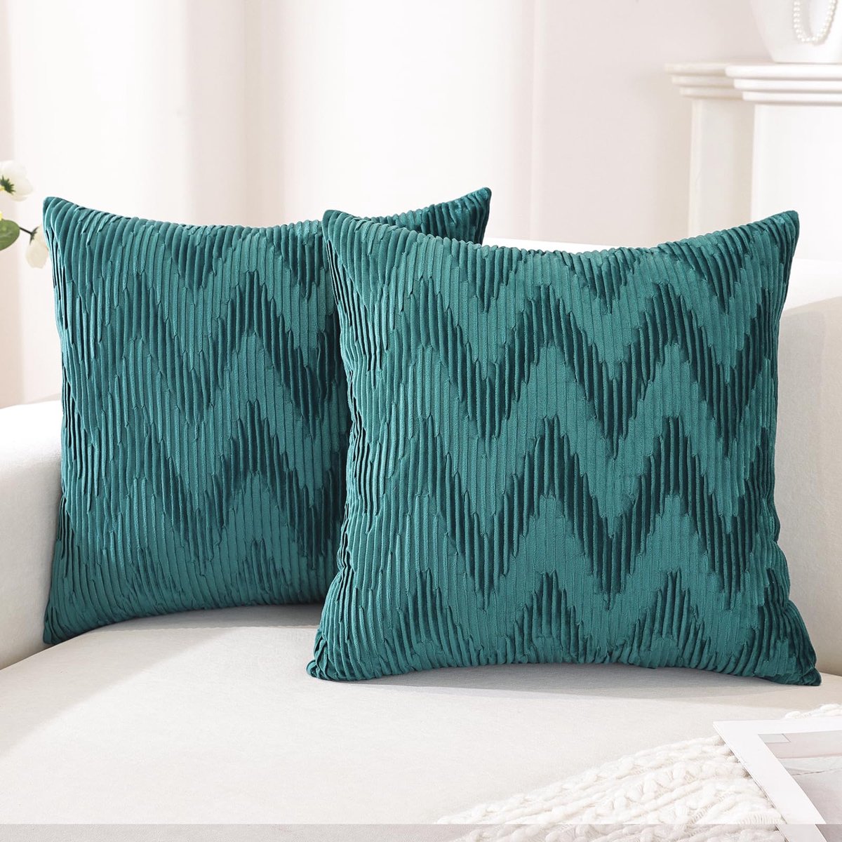 Fluweel Kussenhoezen 40x40 2er Set, Zachte Decoratieve Kussenhoes, Moderne Kussensloop Met Onzichtbare Rits, Duurzaam Kussenslopen Voor Woonkamer,Bank,Slaapkamer, Groen