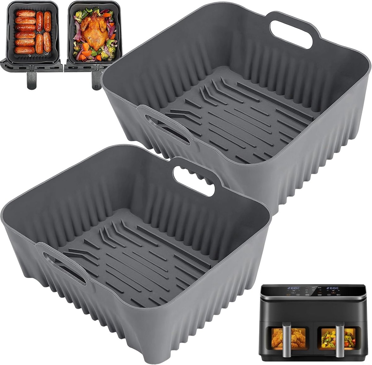 2 stuks siliconen luchtfriteuse voeringen voor COSORI Dual Air Fryer 8 5 L preminum dik 2 5 mm grote Airfryer siliconen voeringen hittebestendige antiaanbakaccessoires voor COSORI