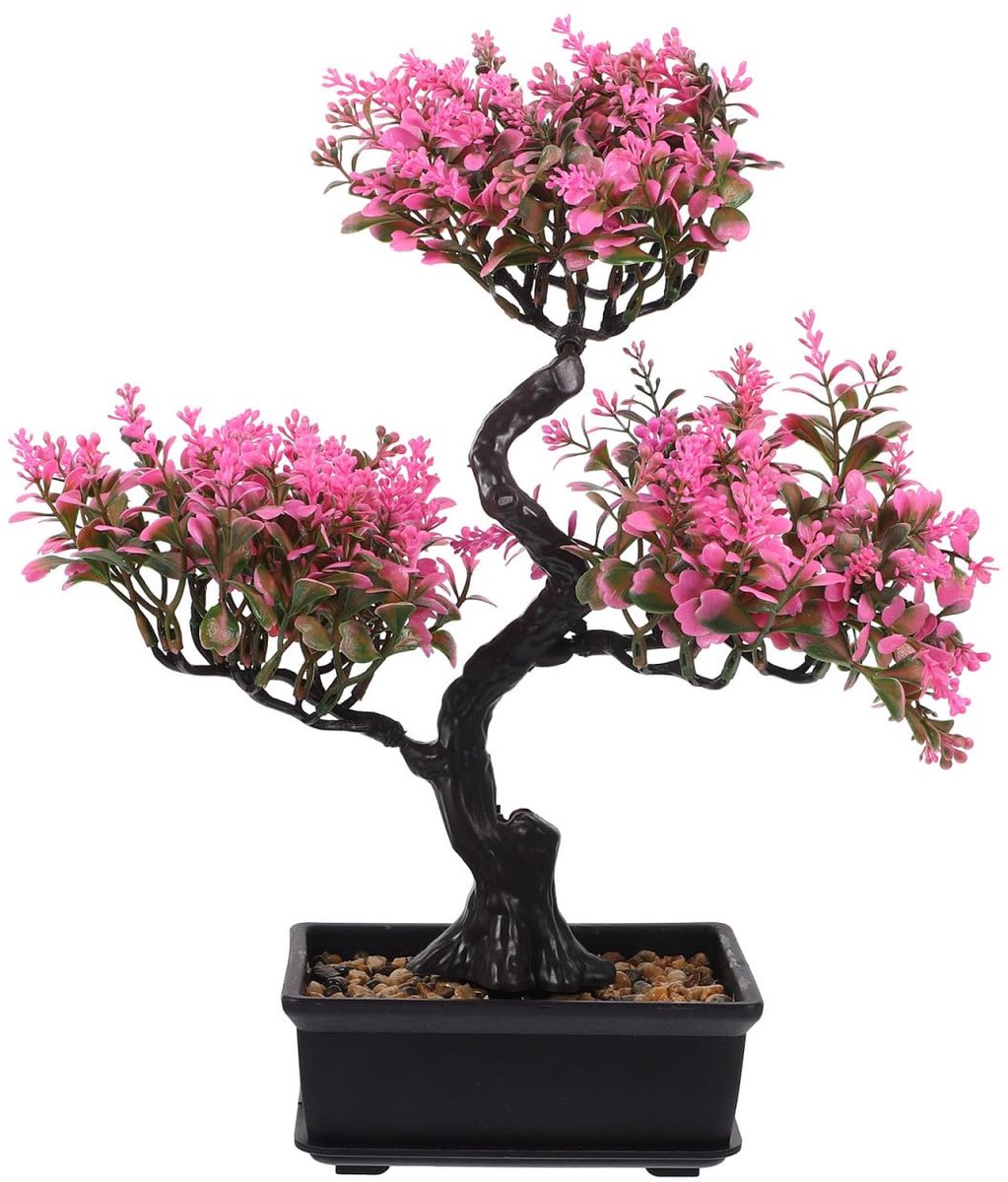 Kunstmatige bonsai-plant, bonsai-boomkit, levende muur, kunstbonsai-boom voor op het bureau, kunstplanten voor binnen, hoog buiten, roze Reusable Plastic