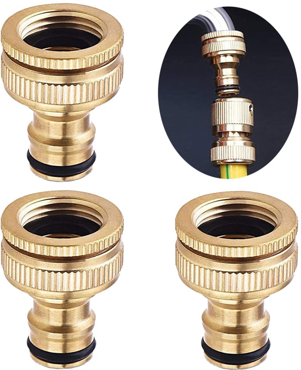 3 stuks 1/2 inch & 3/4 inch 2-in-1 tuinslang, snelkoppeling, messing snelslang, eindconnector, tuinslang, mondstuk, Connect Kit voor keuken, tuin, outdoor, slanggereedschap, 3 stuks