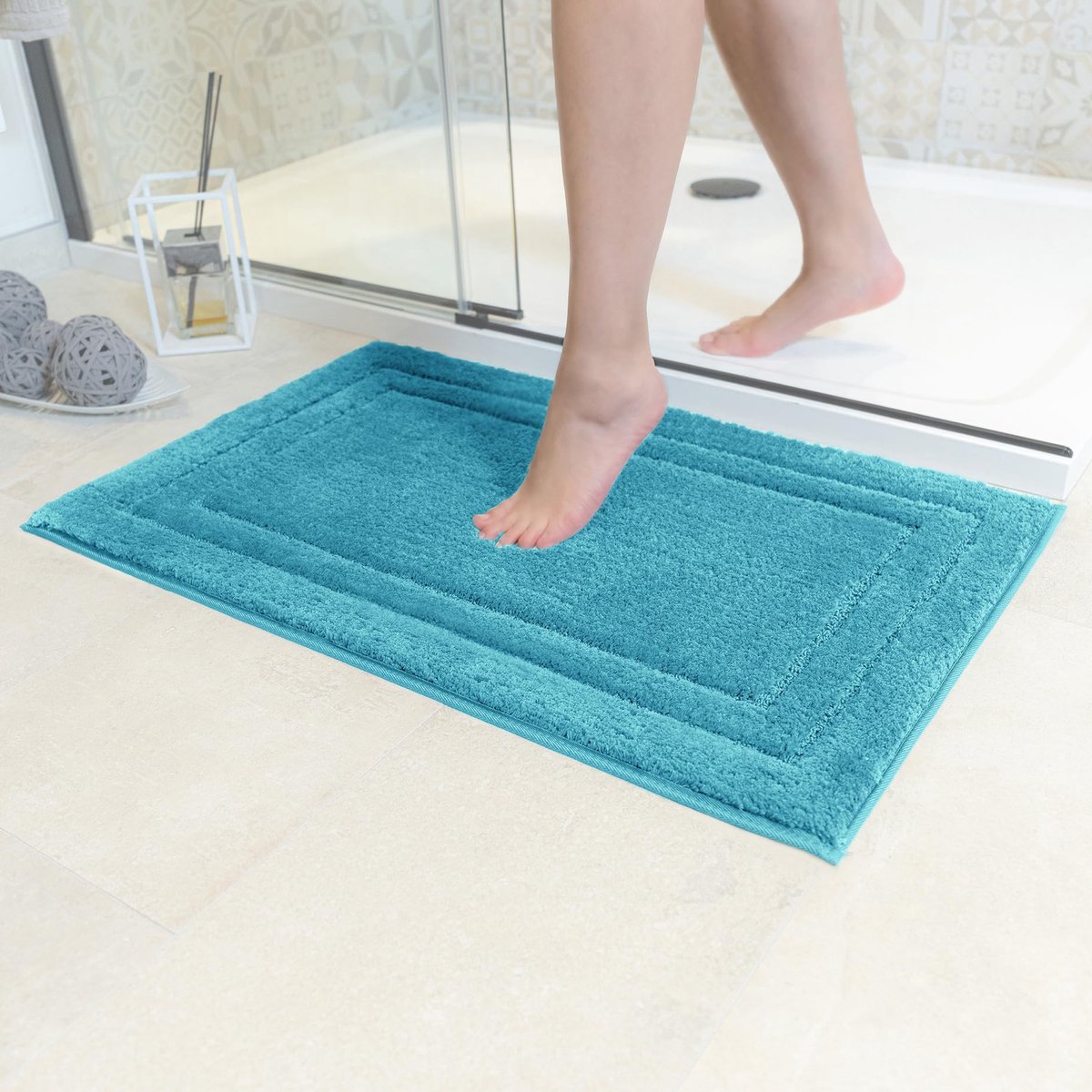 Badmat Anti-Slip | Super absorberend en machinewasbaar | Te combineren als badmat set | Voor de badkamer, douche, bad of als WC mat | Turkoois - 70x120 cm