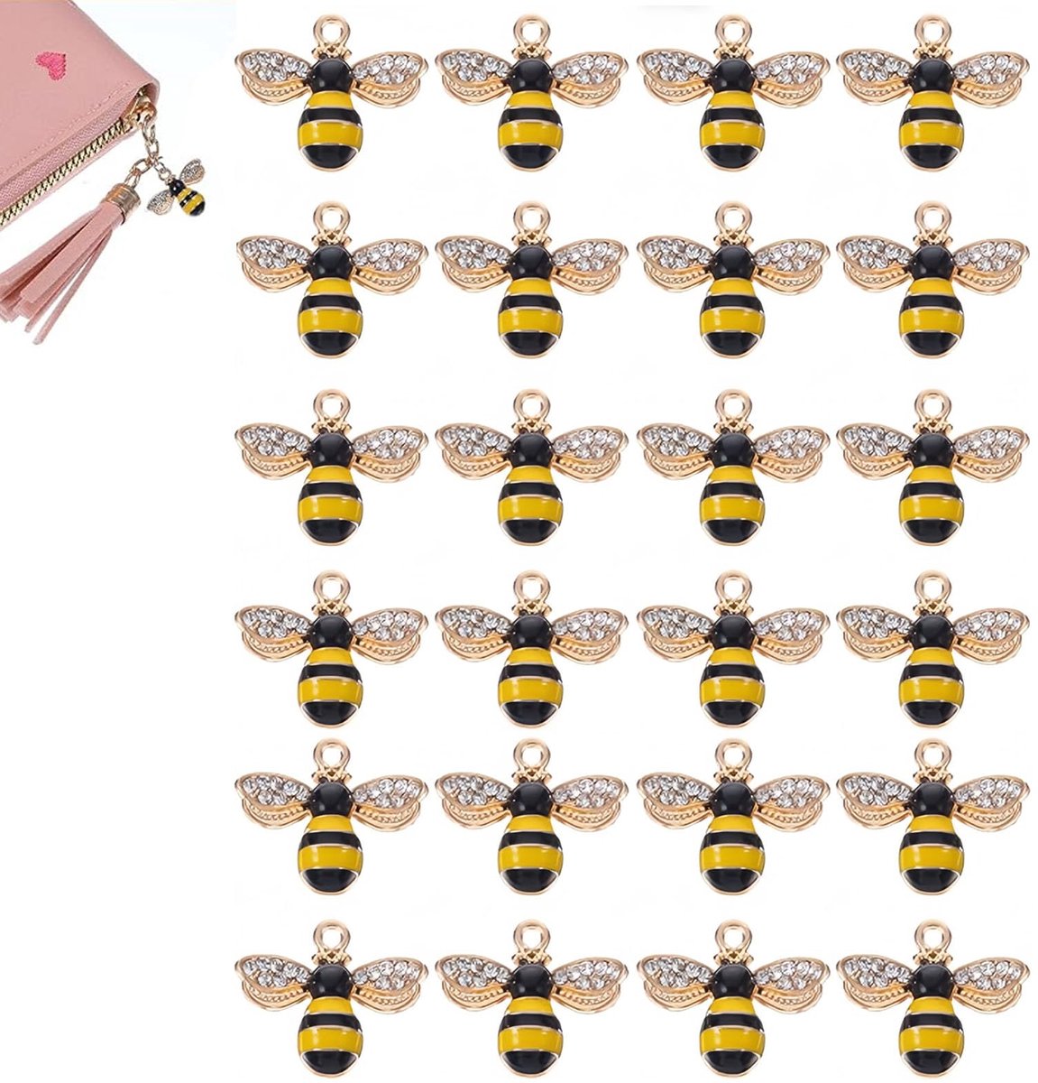 24 Stuks Gouden Emaille Bijen Bedels – Honingbij Charms Met Kristallen – Hangers Voor Sieraden Maken – DIY Accessoires Voor Kettingen, Armbanden, Oorbellen En Sleutelhangers