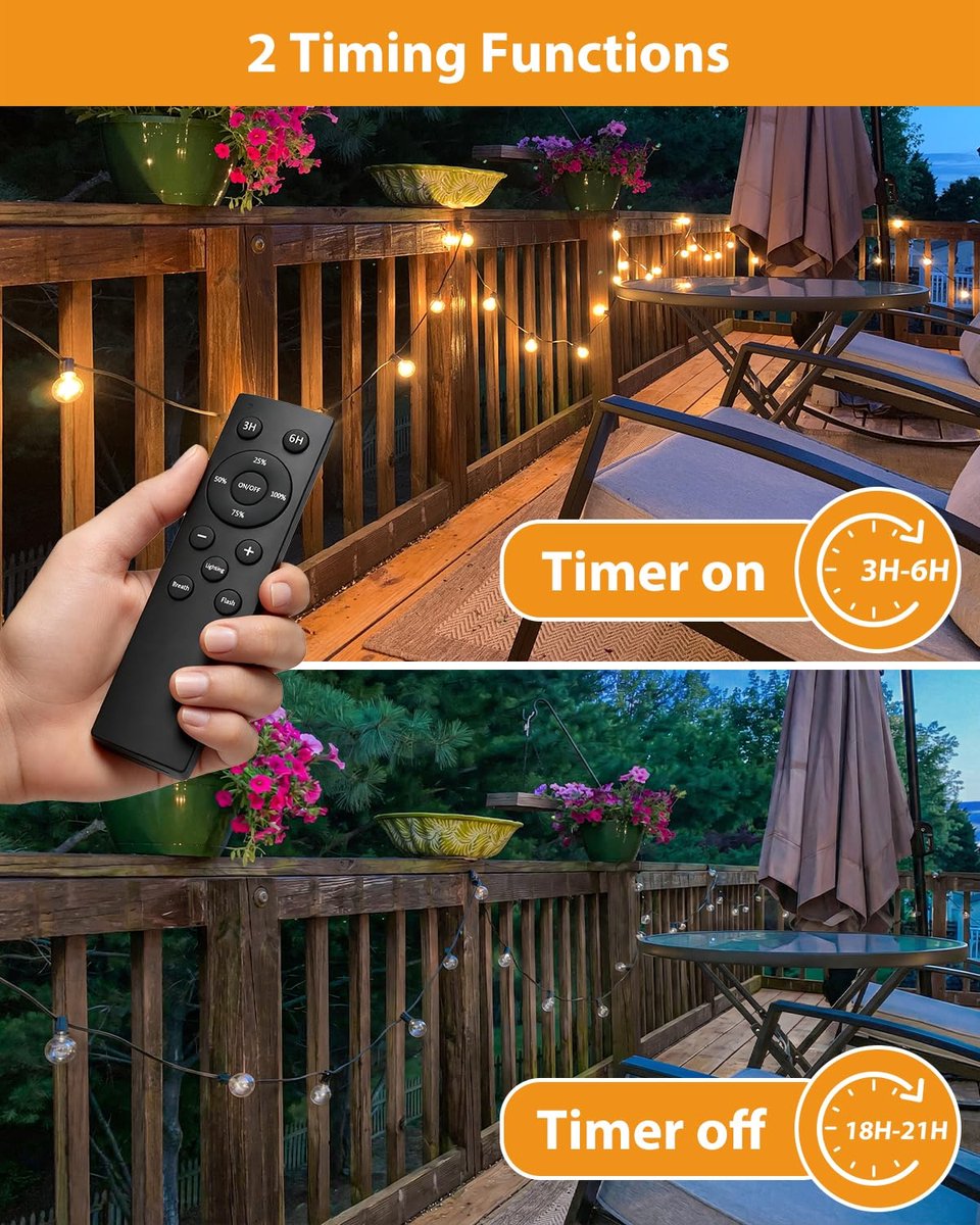 btfarm 10M lichtsnoer voor buiten met afstandsbediening & timer, dimbaar LED lichtsnoer voor buiten, IP44 waterdicht weerbestendig lichtsnoer met gloeilampen voor tuin, terras, feest, kerst, warm