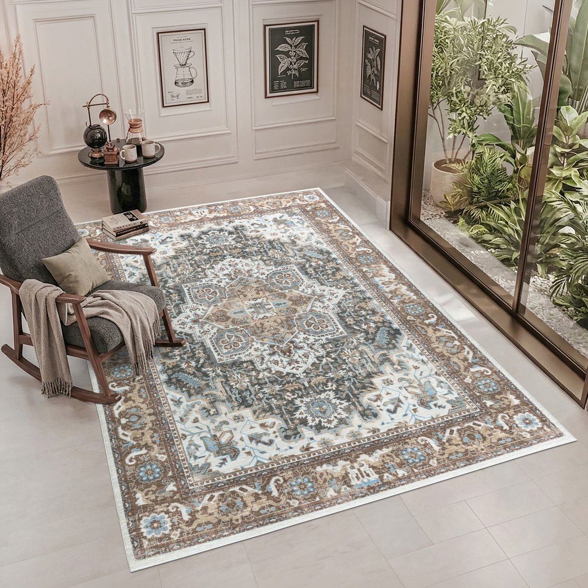 Muratap Vintage Vloerkleed Royal Medallion Bruin Terra Wasbaar- 200x290 CM