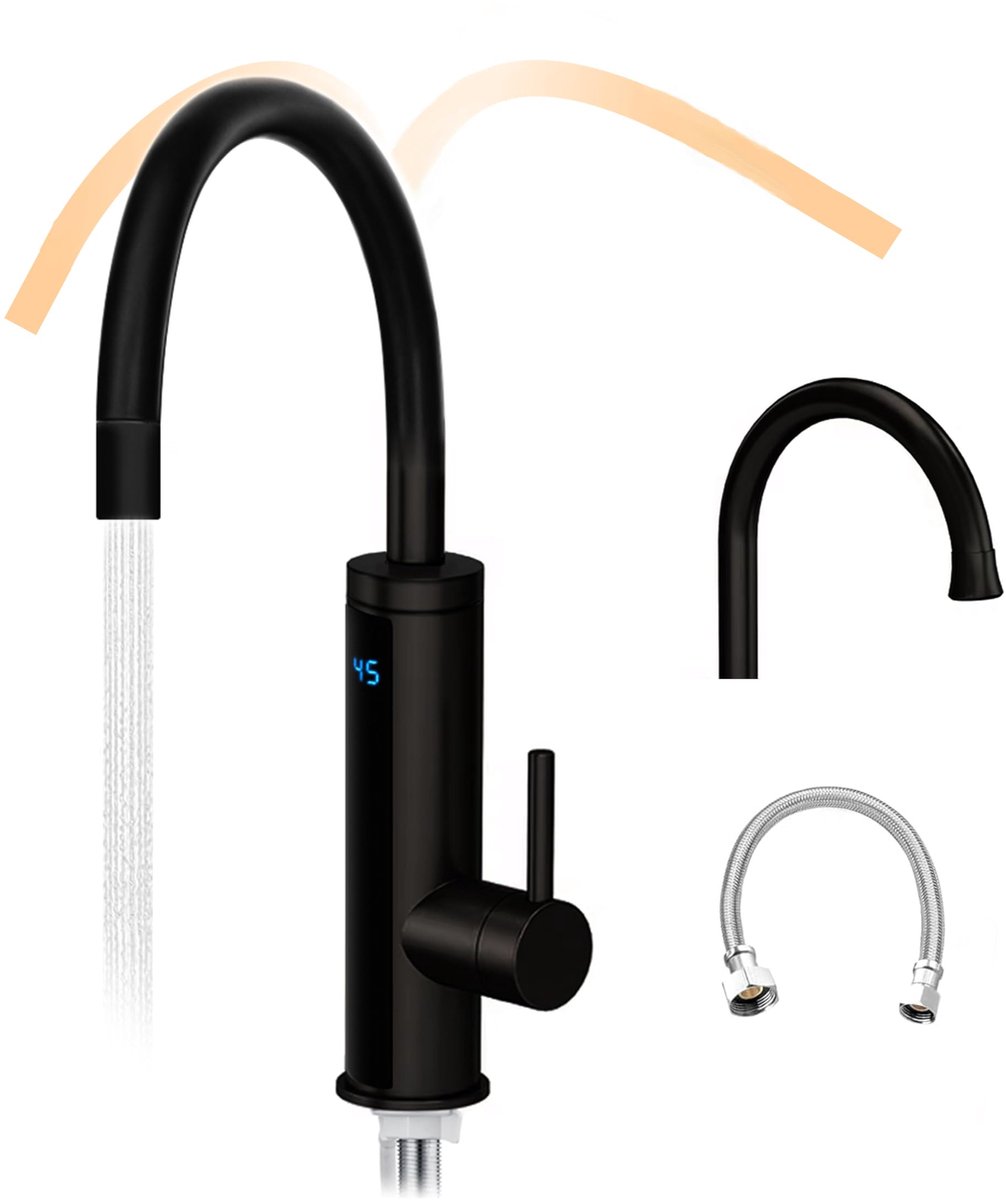 SnelShoppen - Elektrische Waterkraan met Doorstroomverwarmer 230V voor Keuken, Tuin, Badkamer, Caravan, Camping - Direct Warm Water, 2 Aansluitingen,