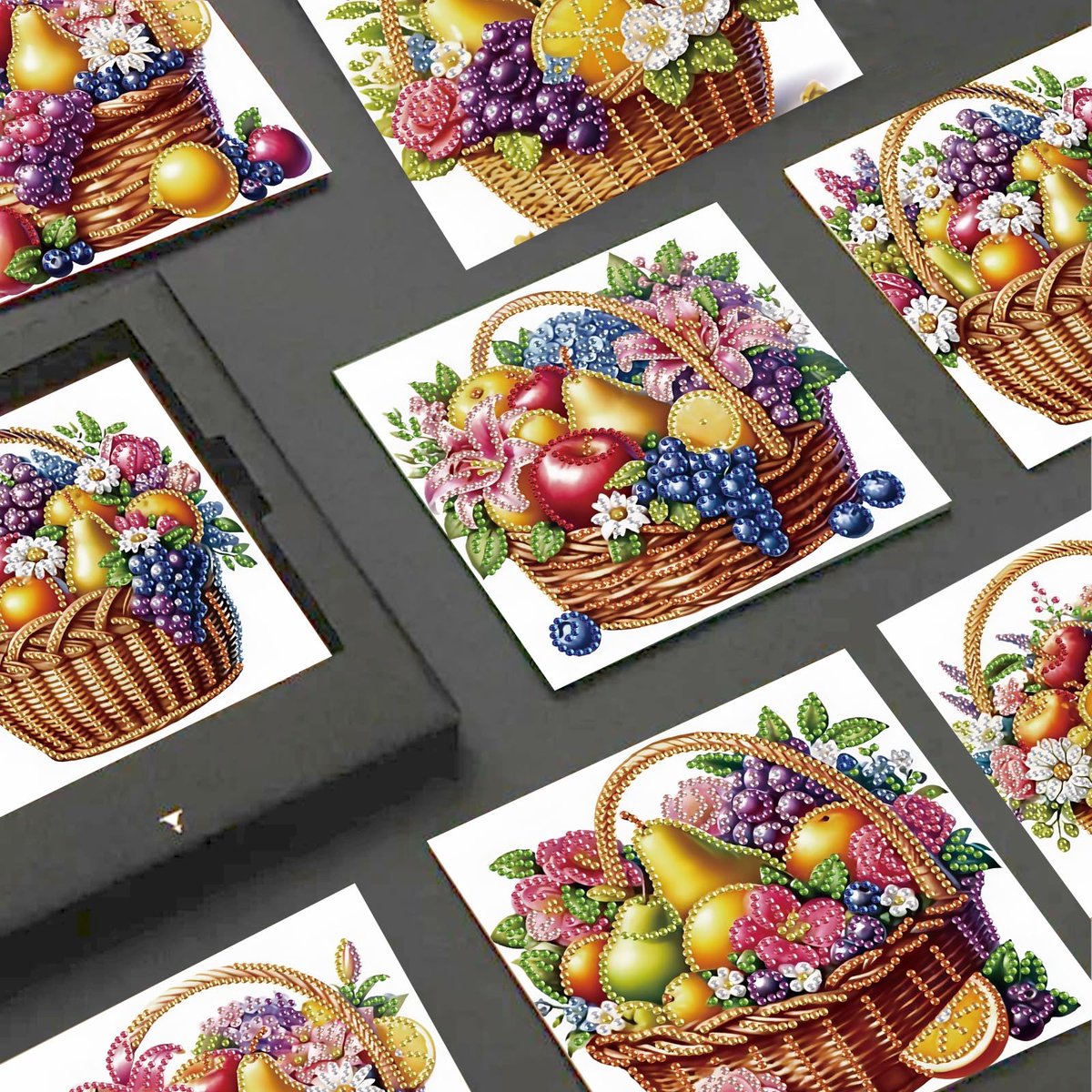 6 stuks Diamond Painting kaart verjaardag fruitmand diamant schilderij wenskaart fruit diamant schilderij diamant groeten kaarten borduurwerk kruissteek verjaardag kaart met envelop