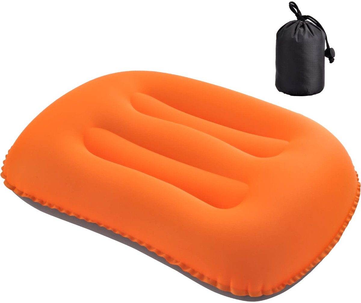 Opblaasbaar campingkussen, 80 g, ultralicht reiskussen, opblaasbaar strandkussen, luchtkussen voor outdoor, wandelen, 46 x 30 cm, oranje