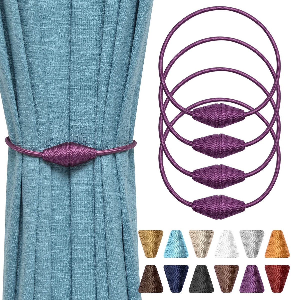 Gordijn Tiebacks Handgemaakte Weave Touw Gordijn Holdbacks Handige Decoratieve Kegel Gordijn Drape Tie Ruggen voor Thuis & Kantoor Venster Drapery (Paars)