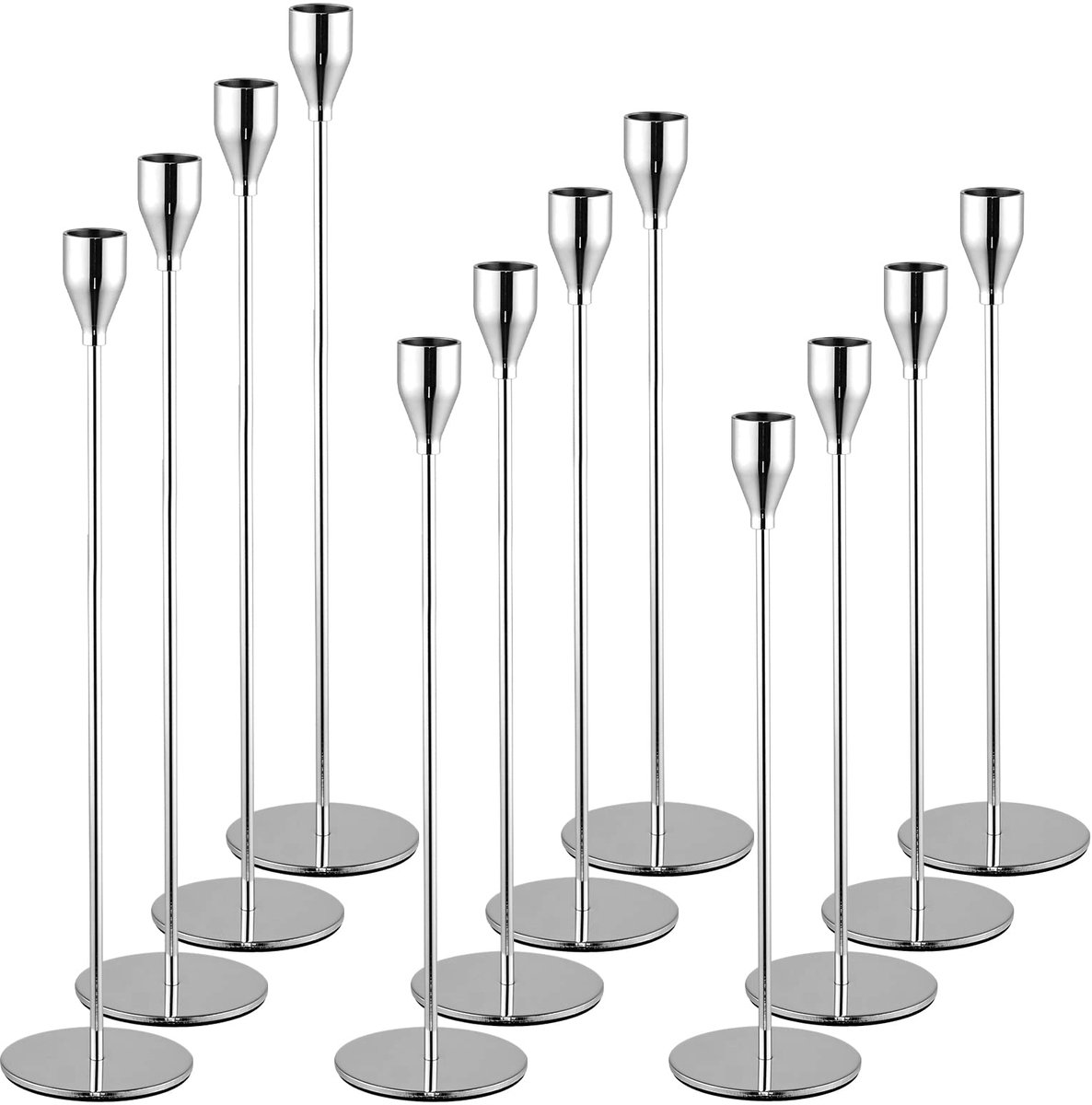 Kandelaarhouders, kandelaars Metalen hoge kandelaar voor taps toelopende kaarsen Kaarshouder past 3/4 inch dikke kaarsen voor bruiloft, woonkamer, eetkamer (zilver)