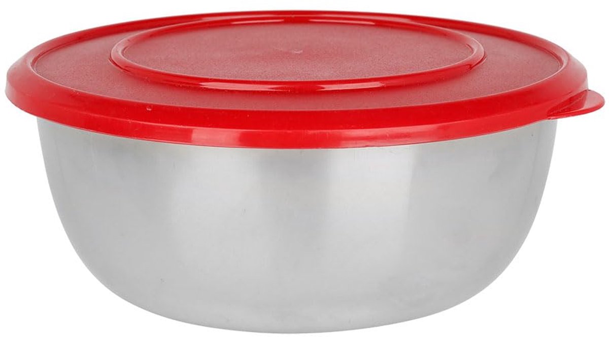 530626 keukenschaal roestvrij staal 1,5 l Ø 19 cm H 7 cm - mengkom met luchtdicht deksel van kunststof rood