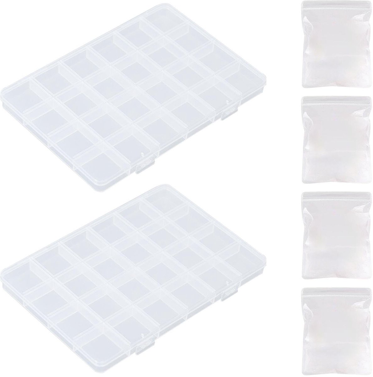 2 Stks Plastic Desktop Opbergdoos, 4 Stks Transparante Sieraden Opbergtas, Kleine Onderdelen Opbergdoos, Verzegelde Anti-Oxidatie Sieraden Tas.