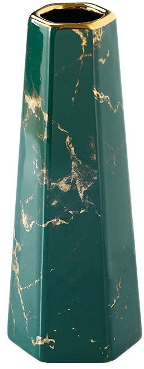 8" Groen Goud Afwerking Marmeren Keramische Bloem Vaas voor Home Decor, Tafel Centerpieces, Vrienden en Familie, Kerstmis, Bruiloft, Bruids Douche