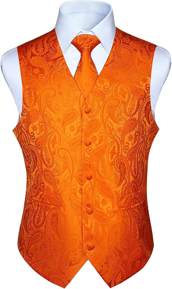 Herenvest Paisley Bloemen Jacquard Stropdas Pocket Vierkante Zakdoek Vest Pak Set