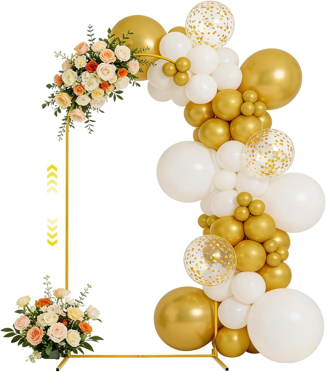 1,8 - 2,2 m, metalen frame, eenvoudige montage, stabiel en herbruikbaar, ideaal voor bruiloft, verjaardag, babyshower en fotowanddecoratie