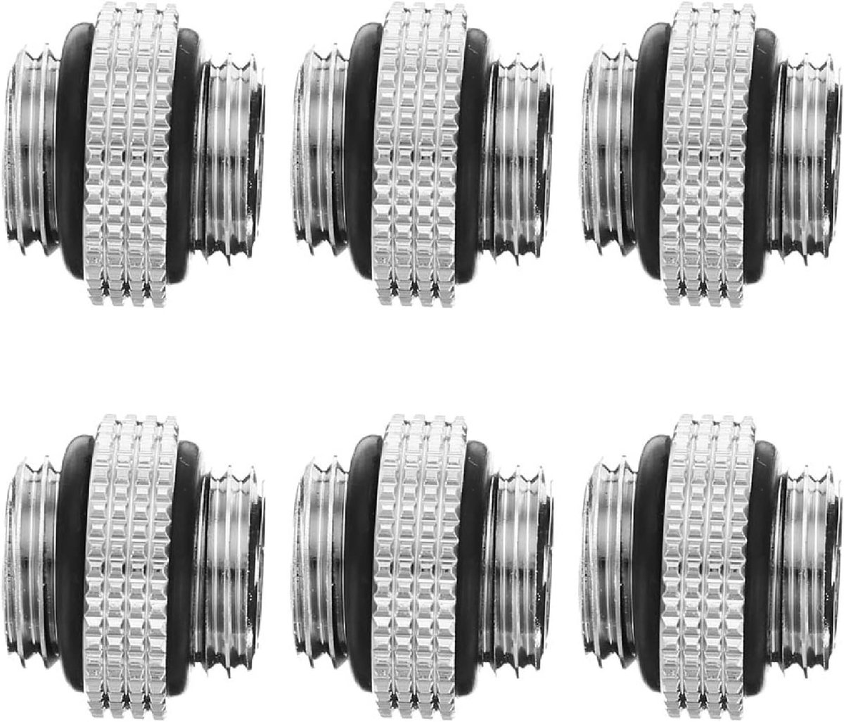 6 stuks G1/4 inch draad, mannelijk naar mannelijk mini-verlengstuk met strakke O-ring, compressie-fitting voor computer waterkoelsysteem, zilver