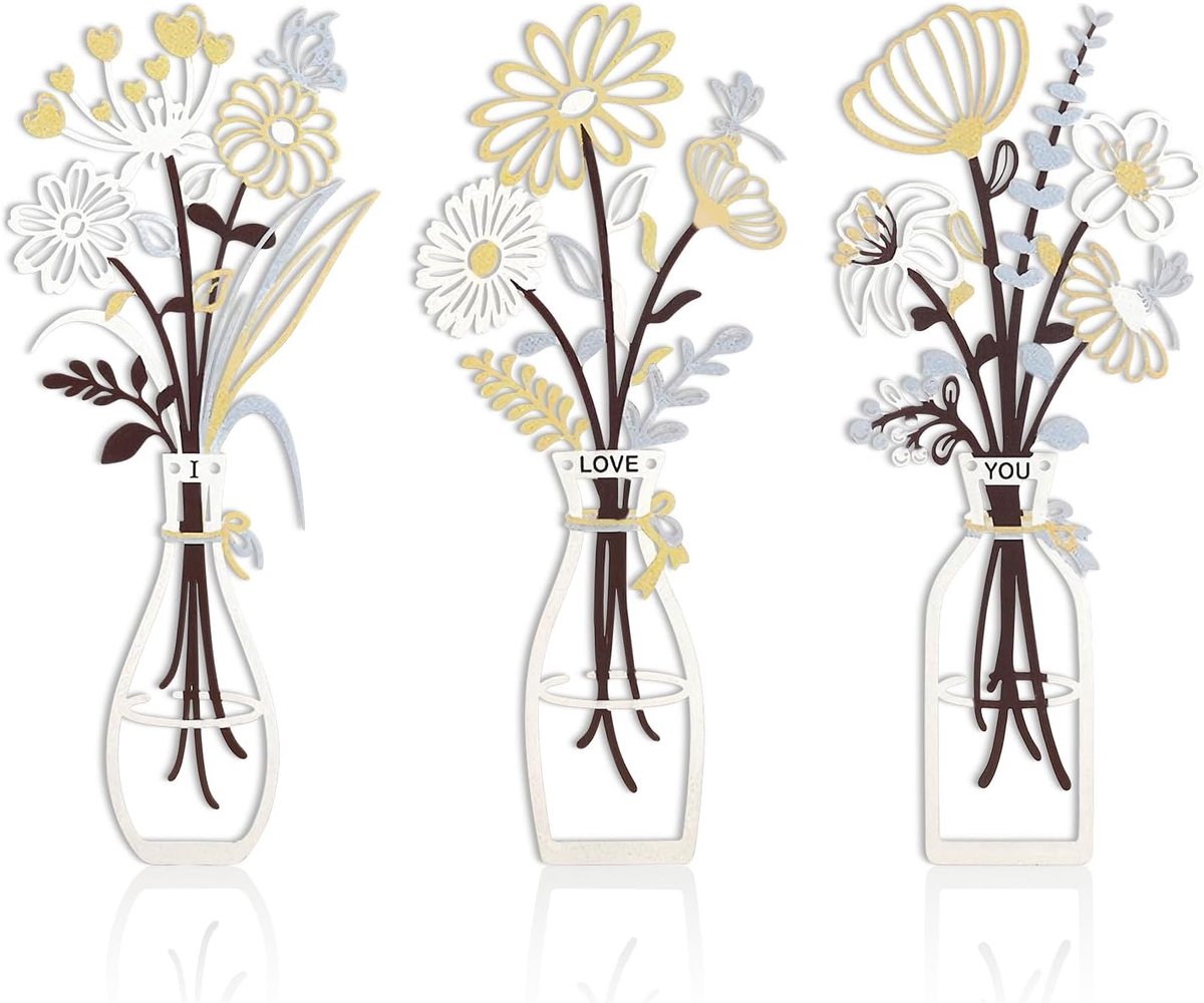 3 Stuks Metalen Bloemen Wanddecoratie Set, Landelijke Neutrale Florale Boeket Sculpturen Voor Woonkamer Slaapkamer Keuken