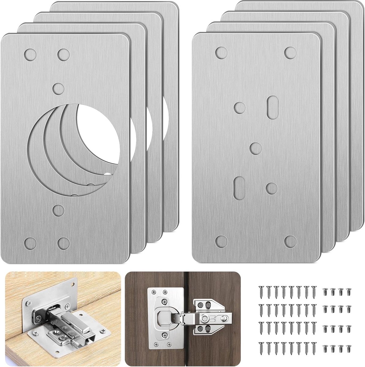 Kastkast met gat, 8 stuks reparatiehouders, platen, eenvoudige installatie met 48 schroeven, scharnierreparatieset voor hout, meubels, planken