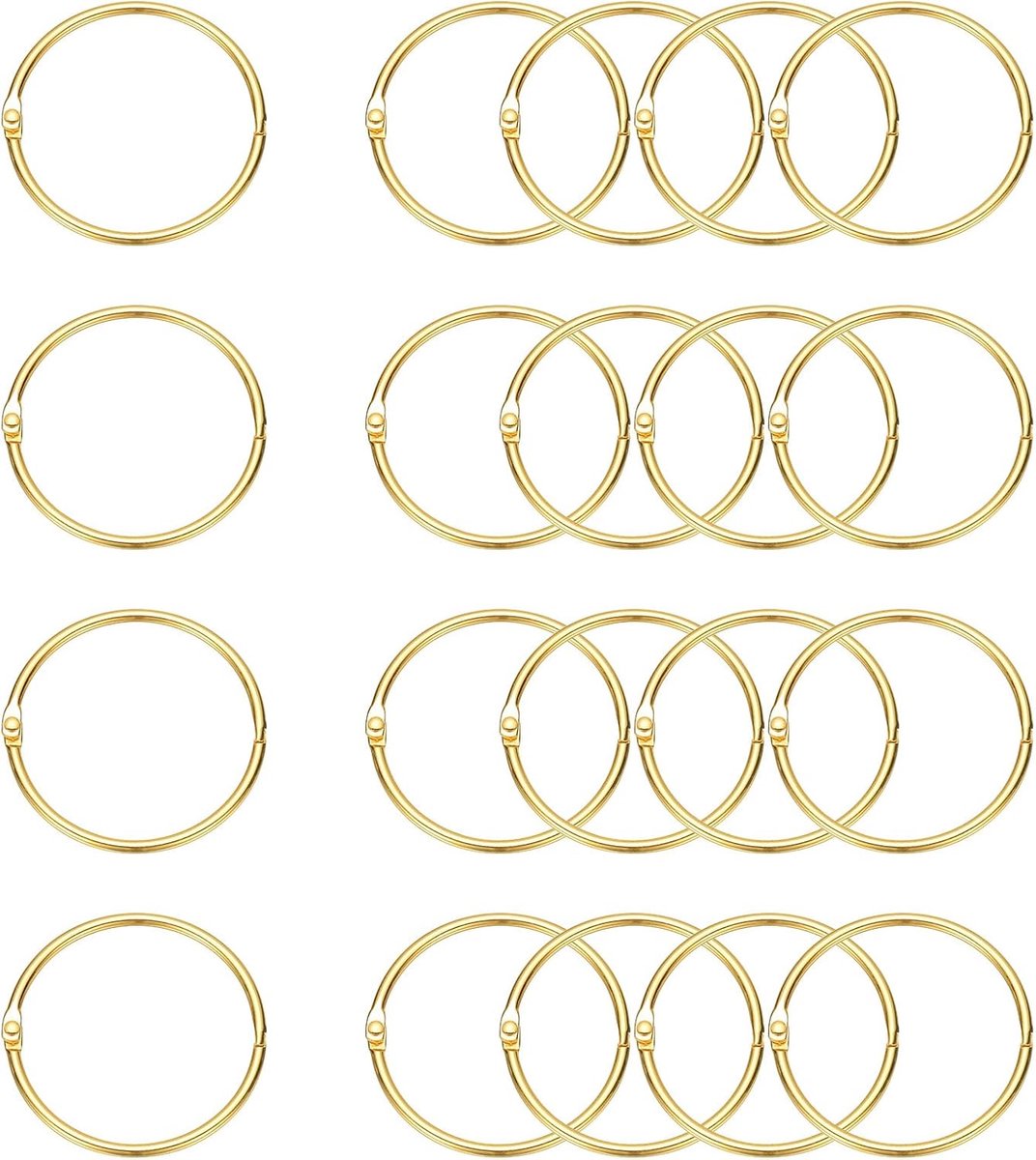 Ringmechanisme, 20 stuks, voor losse bladen, 5 cm, metaal, open kaartenringen, stabiele boekringen voor sleutels, indexkaartenringen, papierringen, kantoor, goudtint