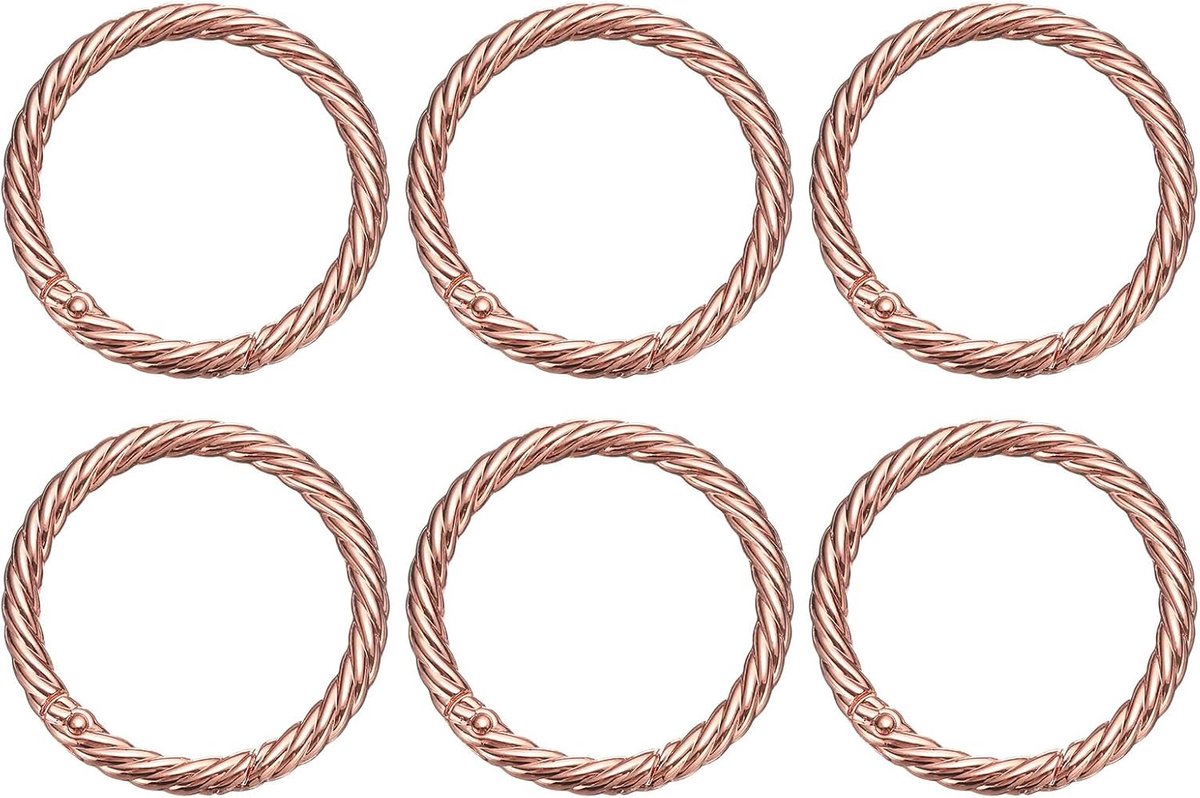 6 stuks 38 mm lente O-ringen, ronde trigger metalen snap haak cirkel sleutelring clip sleutelhanger voor tassen handtassen portemonnees sleutelring tassen (roségoud)