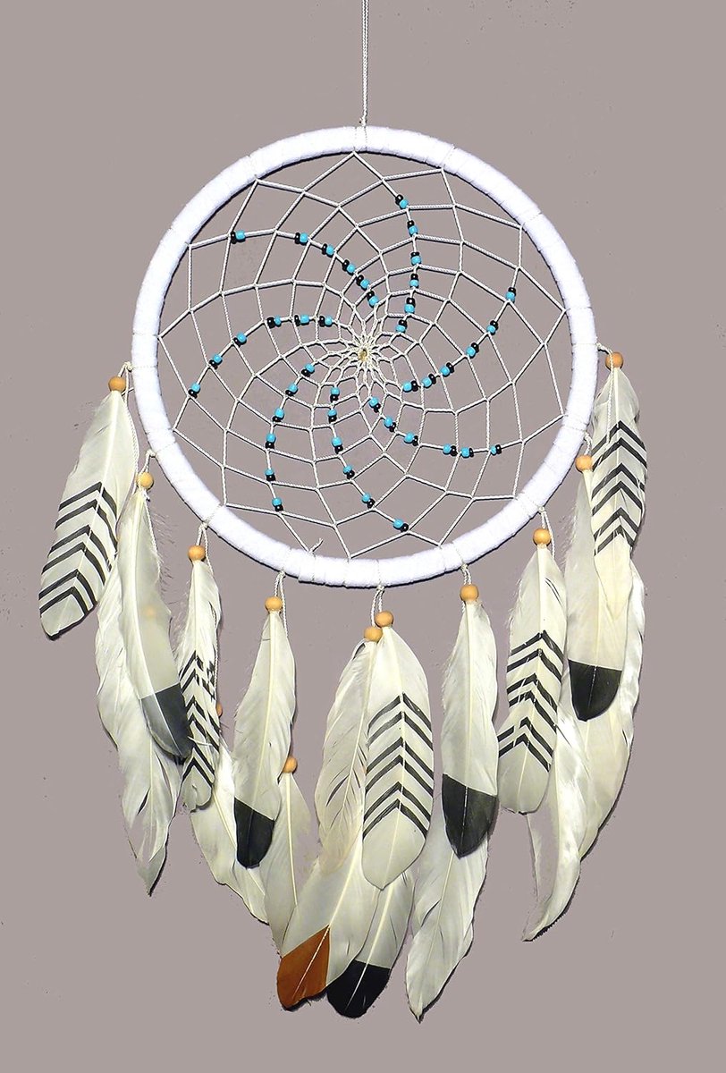 Dromenvanger – witte grote dreamcatcher Goede droom droom 20 cm ringdiameter, handgemaakt, totale lengte ca. 50 cm.