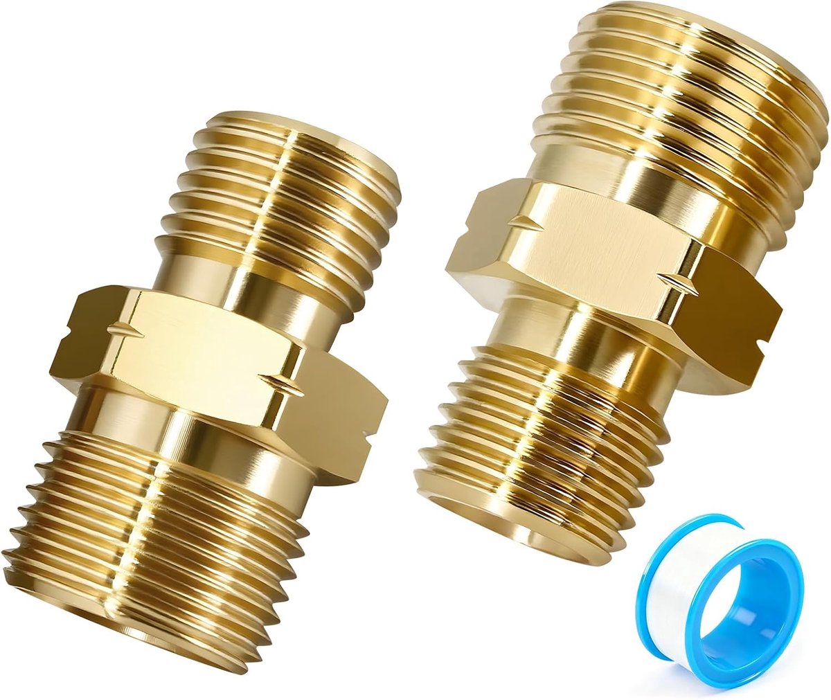 Dubbele nippel, koppeling, gasslang, buitendraad, 2 gasslangkoppeling, 1/4 inch naar 3/8 inch links AG, messing connector, dubbele nippel met teflonband, voor gas, vloeistoffen