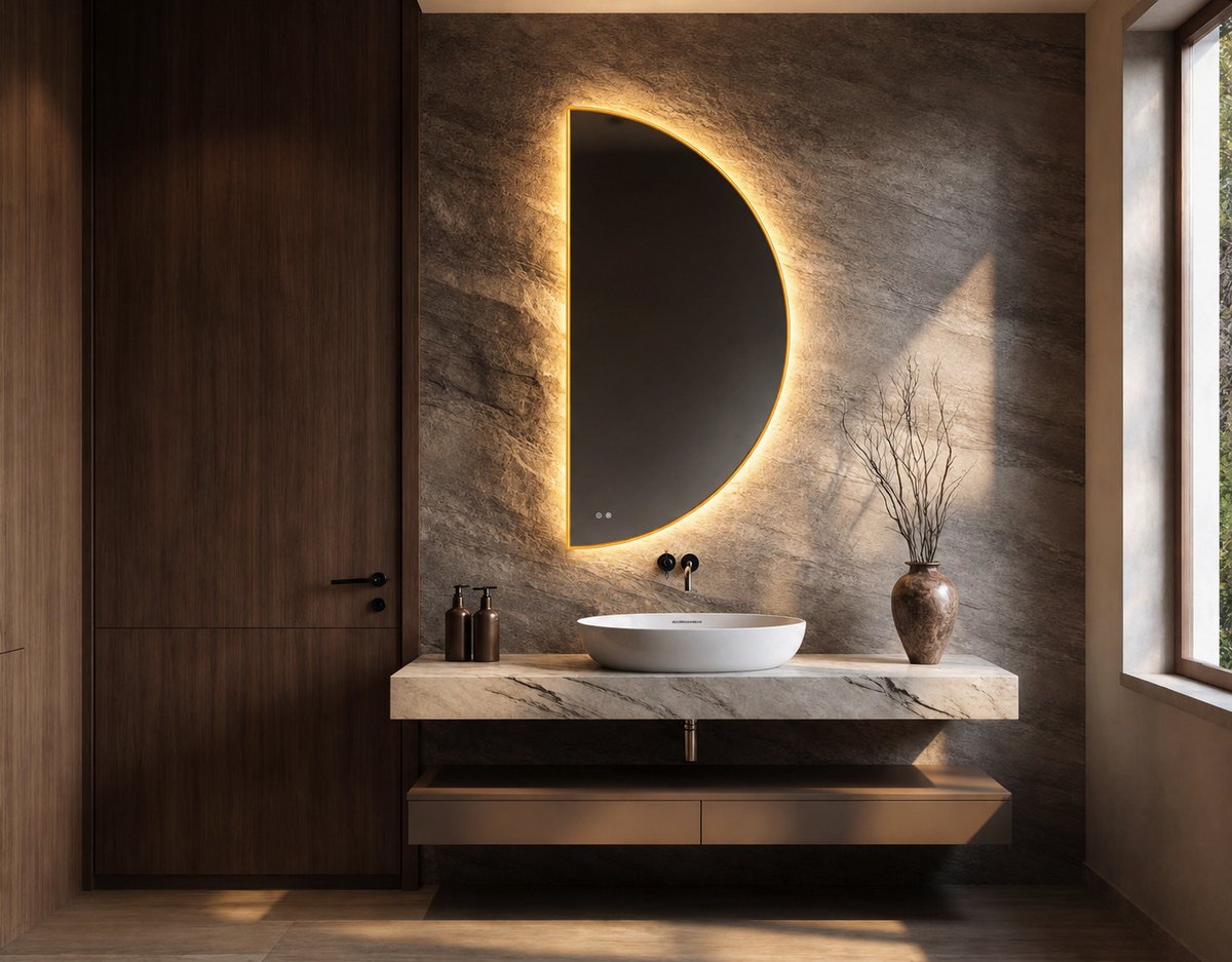 Mawialux LED Badkamerspiegel - Halfrond Rechts - 60x120cm - Jill - Mat gouden rand