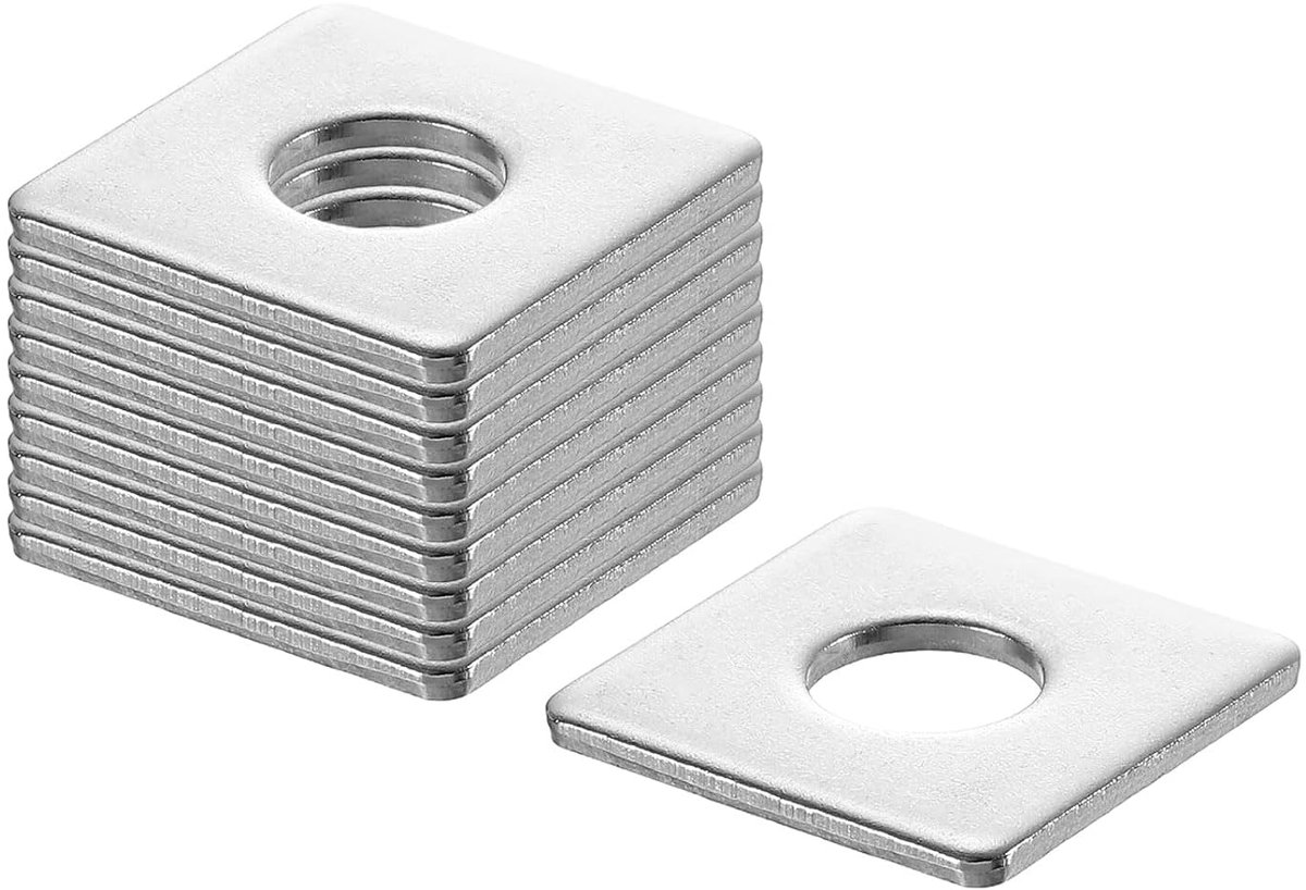 Vierkante sluitringen, M10 x 25 x 25 x 2 mm, 304 roestvrij staal, afdichtringen, zilverwit, vierkante schijven, platte sluitringen voor schroeven, moeren, schroefdraadstang