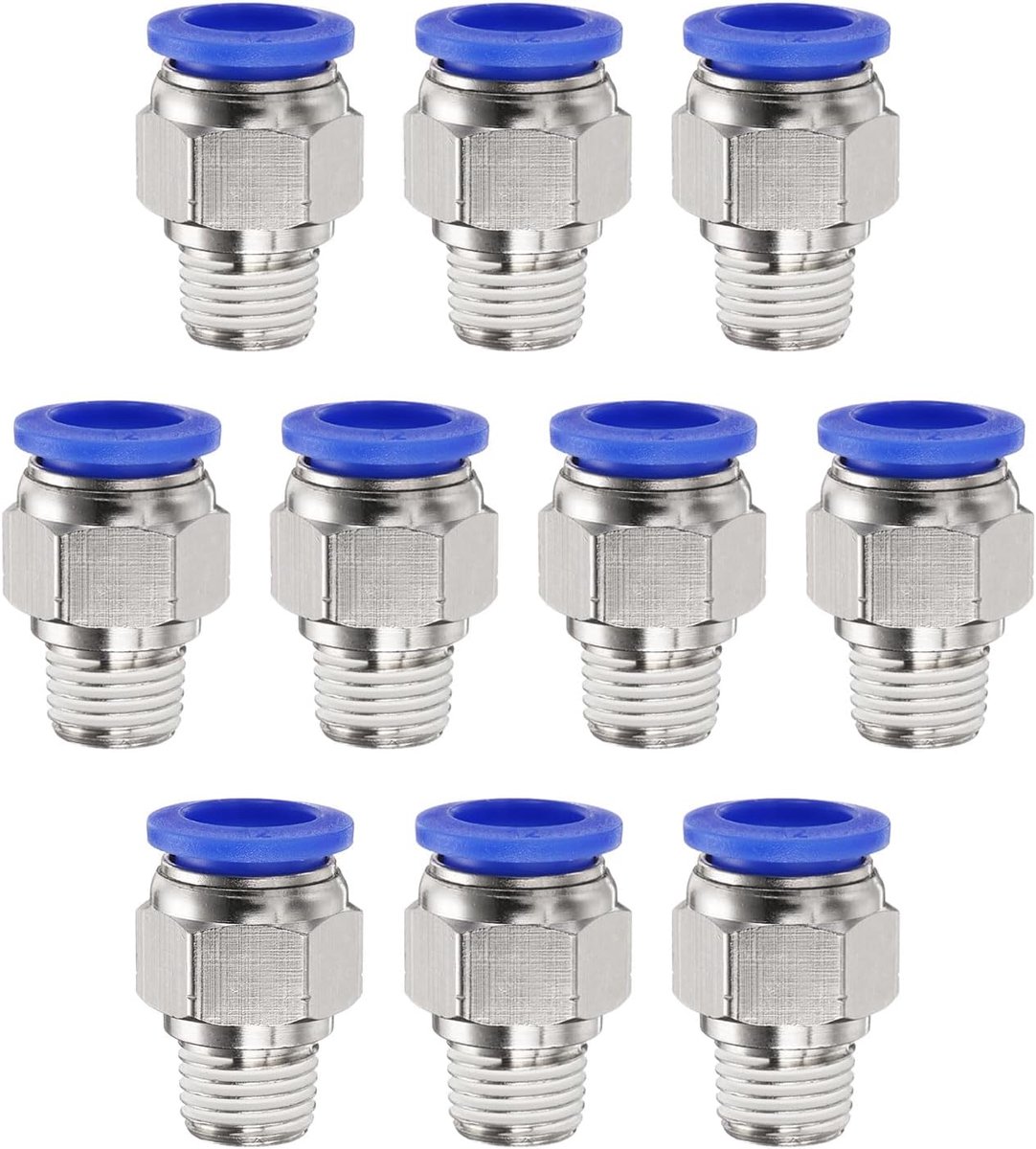 10 stuks drukkoppelingen, 12 mm buis OD x 1/4 inch NPT mannelijk rechte aansluiting, snelverbinder, luchtlijst van koper voor buisverbindingen voor industrieel luchtsysteem, PC12-N02, blauw
