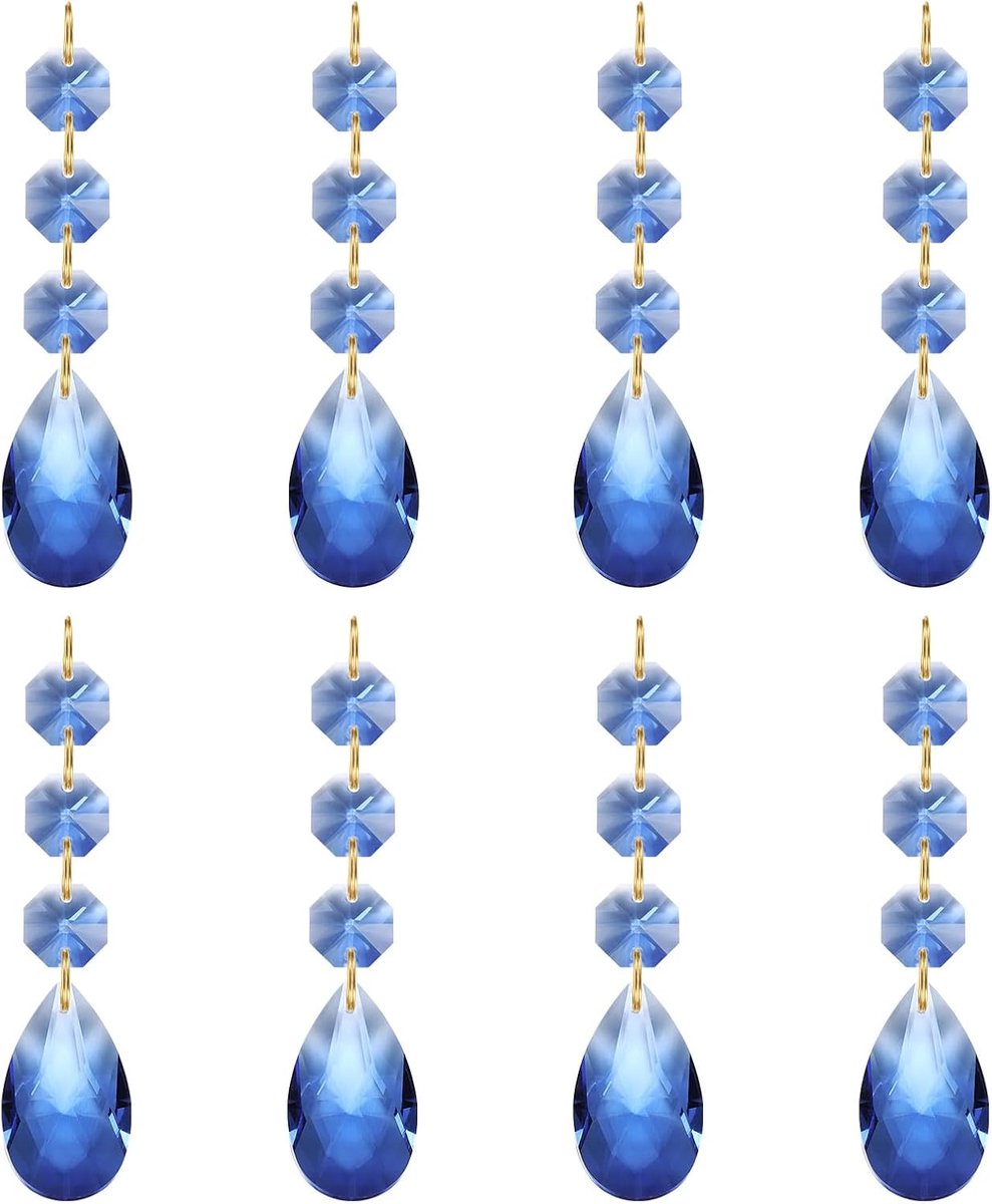 Teardrop kristallen kroonluchter hangers kralen, 8 stuks 100 mm lengte 38 mm kroonluchter prisma's onderdelen ornamenten hangende kralen voor doe-het-zelf kunst ambachten decoratie, lichtblauw