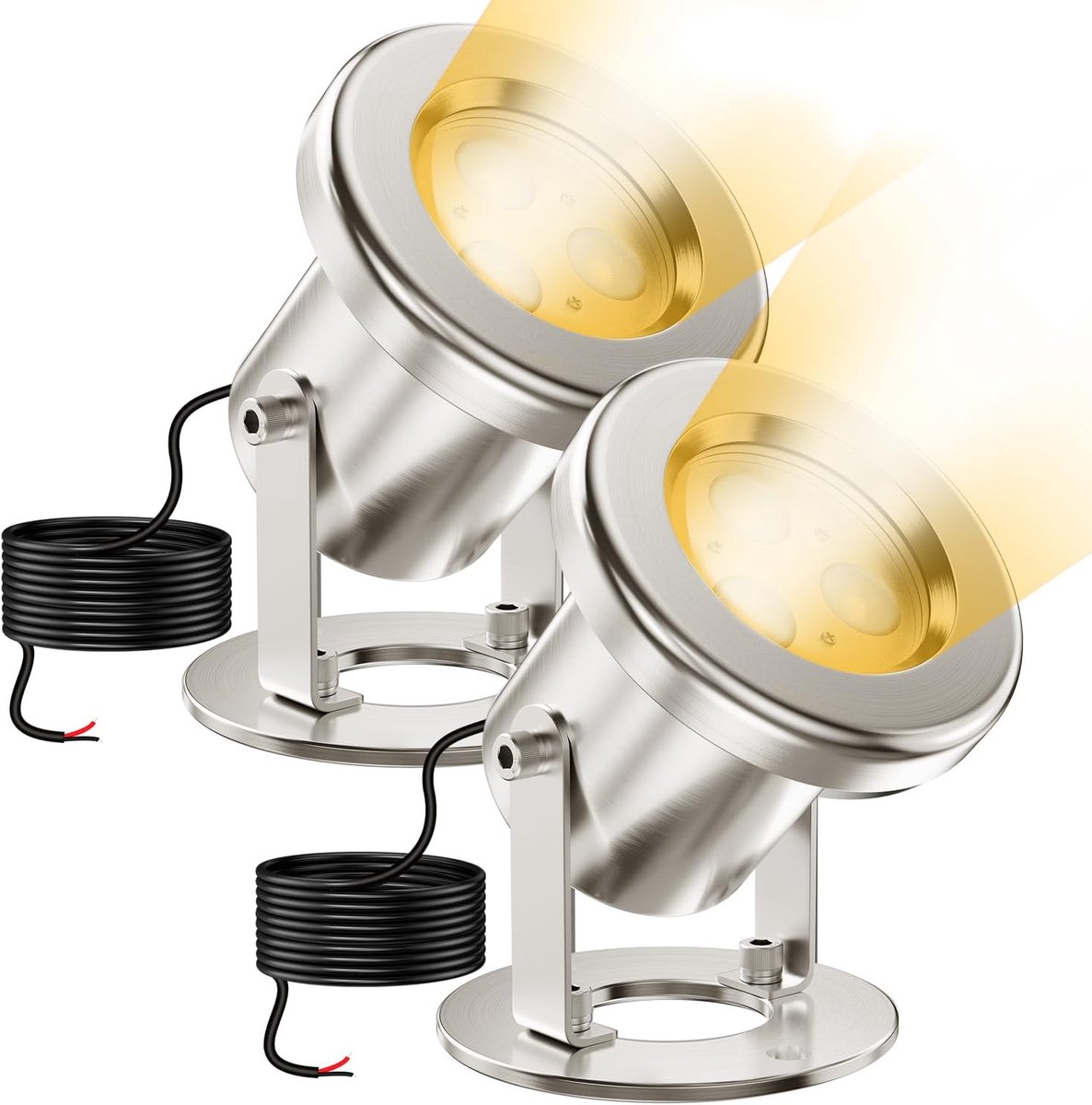 Vijververlichting 2700 K, roestvrij staal SS316 vijverlamp met kabel van 4,5 m, IP68 spot, vijverspot, voor fontein, waterval, tuinvijver, warmwit, 2 stuks