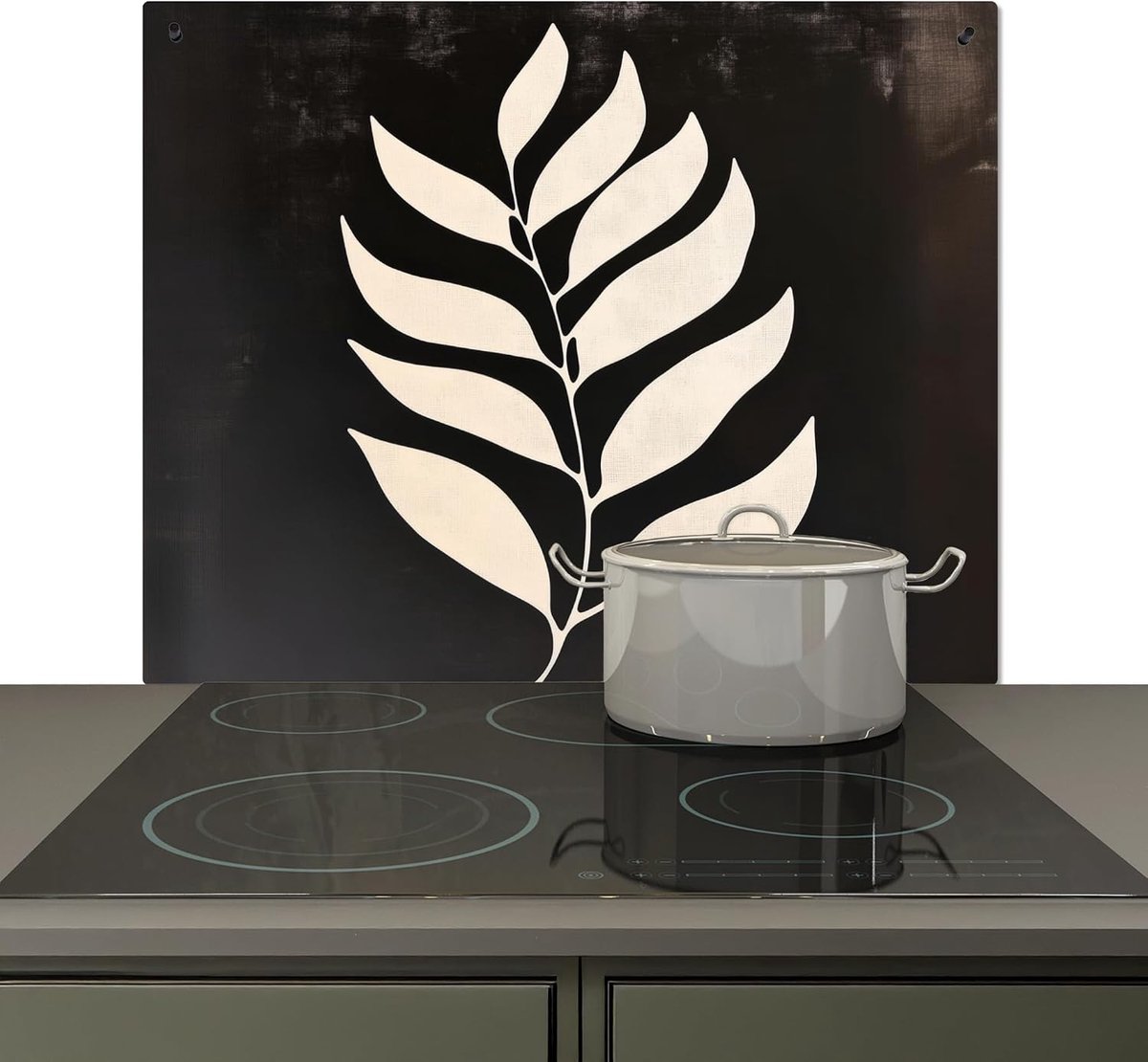 Spatscherm Keuken 52x65 cm Kookplaat Achterwand Beschermer Muur Spatwand Fornuis Aluminium Hittebestendig - Blad - Wit - Minimalistisch